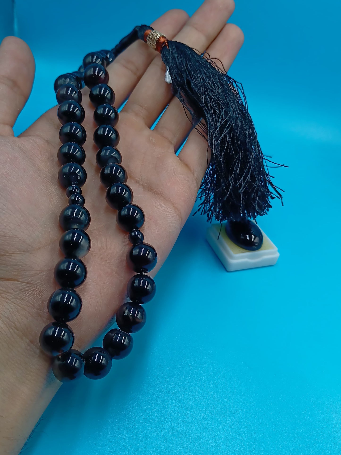 Beautiful Natural Black Irani Aqeeq Tasbih 33 Beads 12mm with Irani Aqeeq Stone