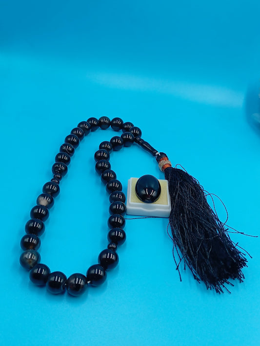 Beautiful Natural Black Irani Aqeeq Tasbih 33 Beads 12mm with Irani Aqeeq Stone