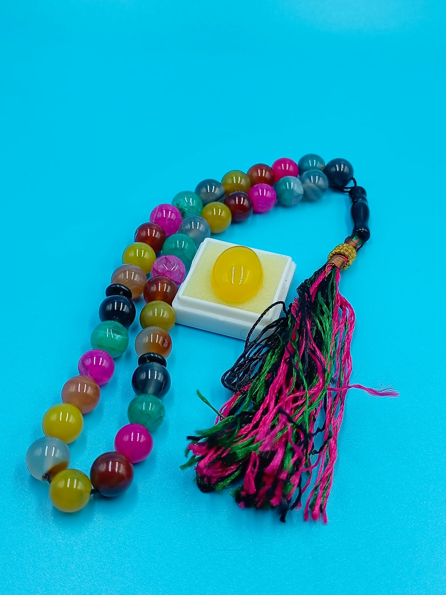 Beautiful Natural Irani Aqeeq Multicolour Tasbih 33 Beads 10mm with Aqeeq stone