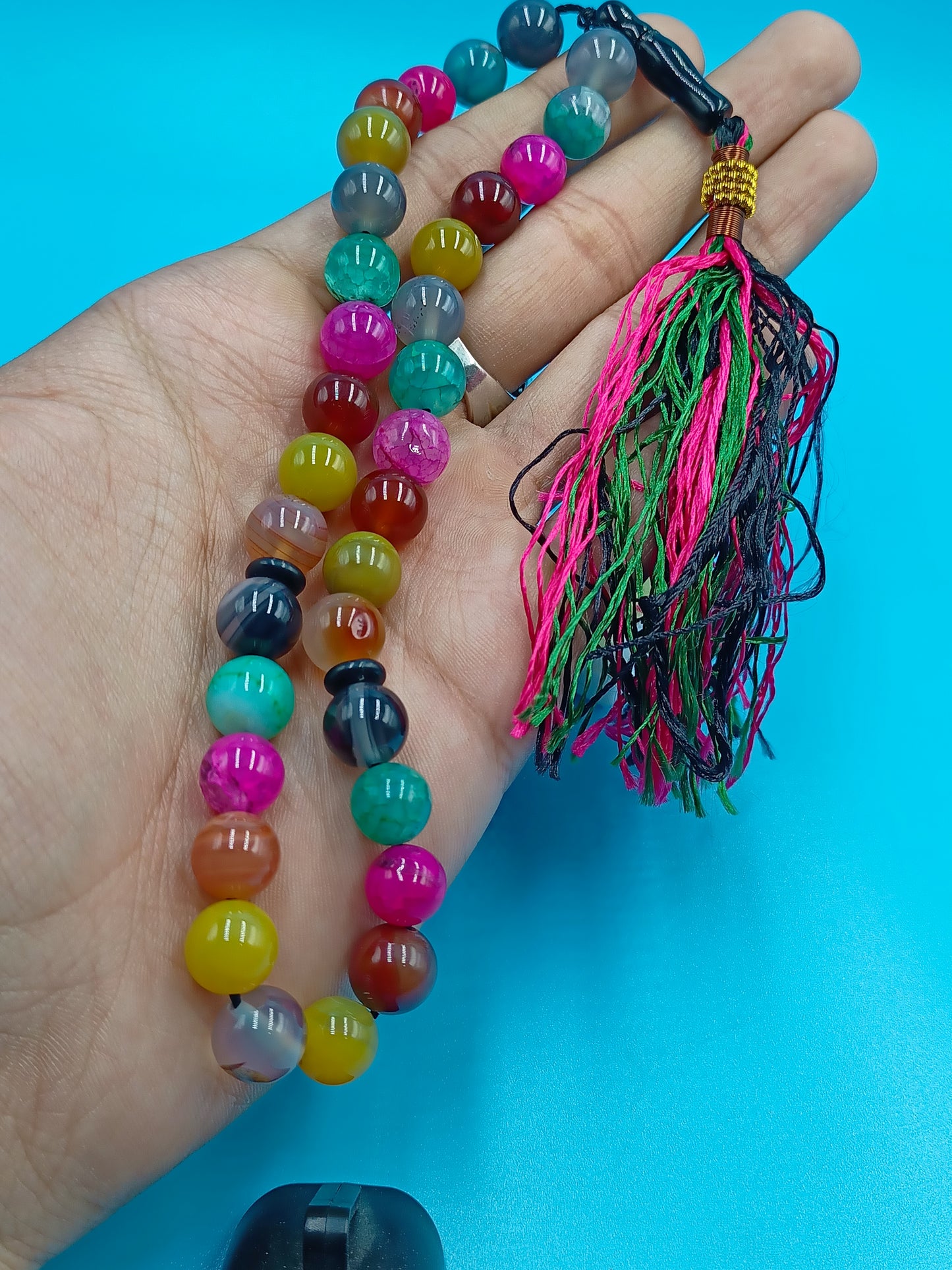 Beautiful Natural Irani Aqeeq Multicolour Tasbih 33 Beads 10mm with Aqeeq stone