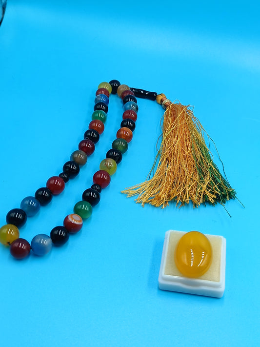 Beautiful Natural Irani Multi colour Aqeeq 33 beads Tasbih 10 mm