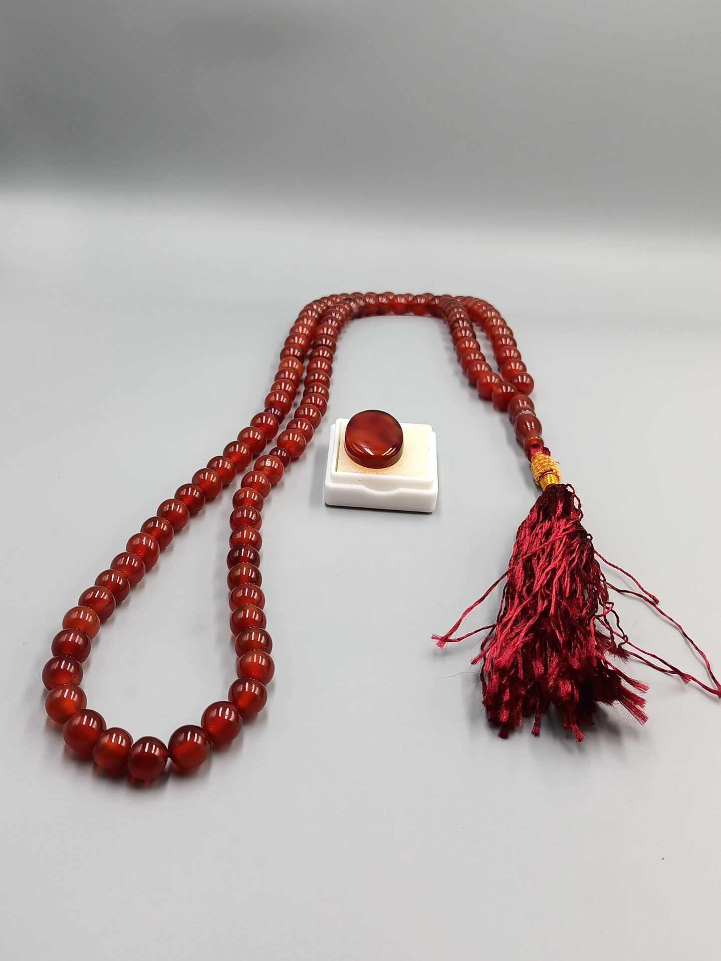 Beautiful Original Red Aqeeq Stone Tasbih 100 Beads 8mm with Red Irani Aqeeq Stone