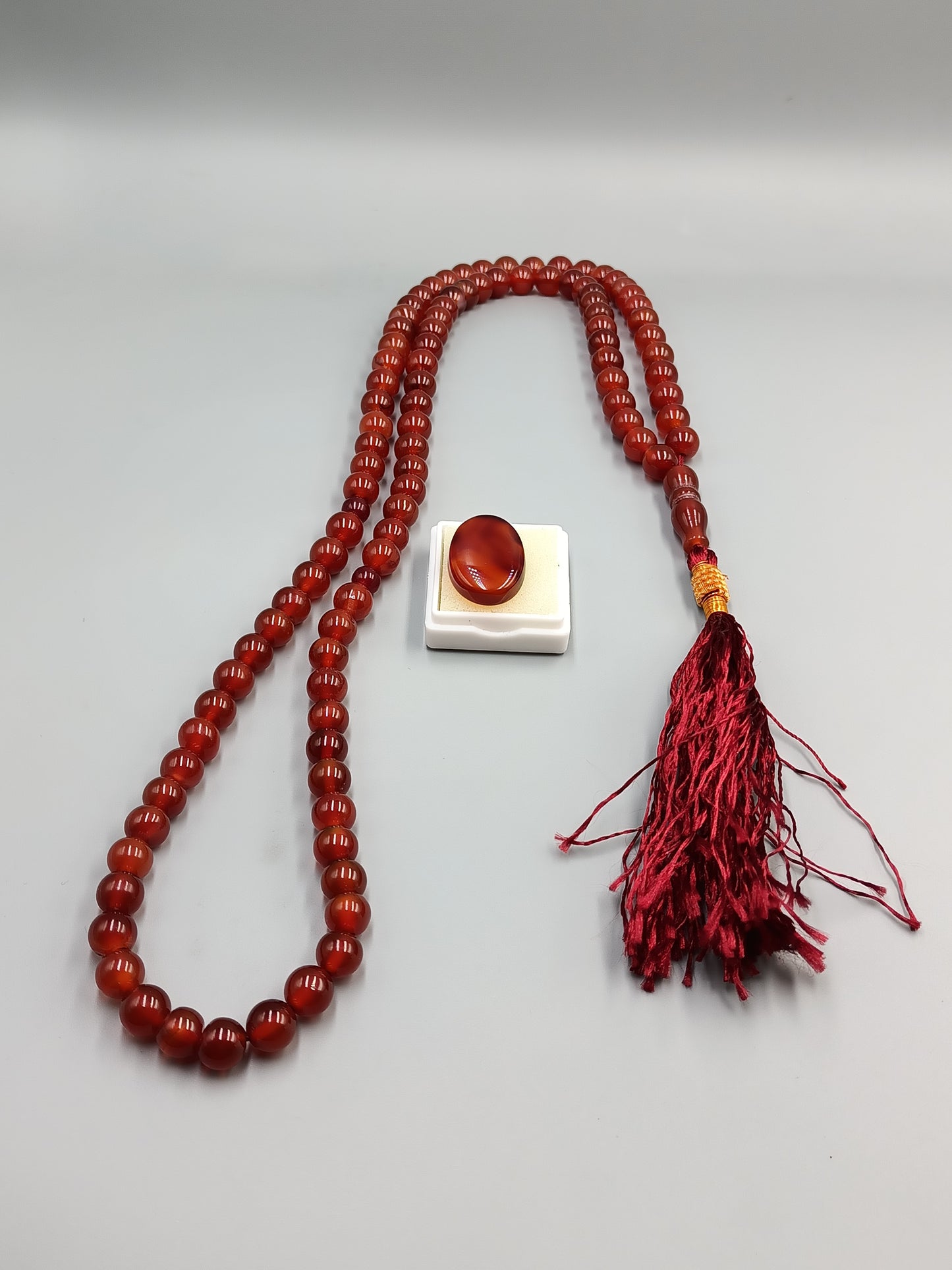 Beautiful Original Red Aqeeq Stone Tasbih 100 Beads 8mm with Red Irani Aqeeq Stone