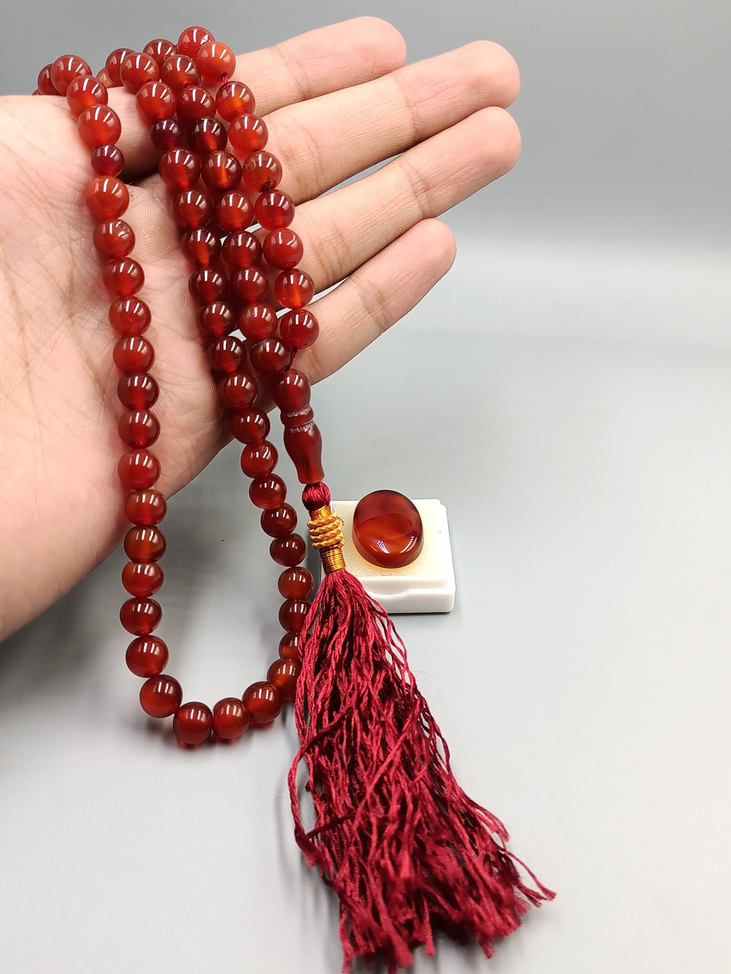 Beautiful Original Red Aqeeq Stone Tasbih 100 Beads 8mm with Red Irani Aqeeq Stone