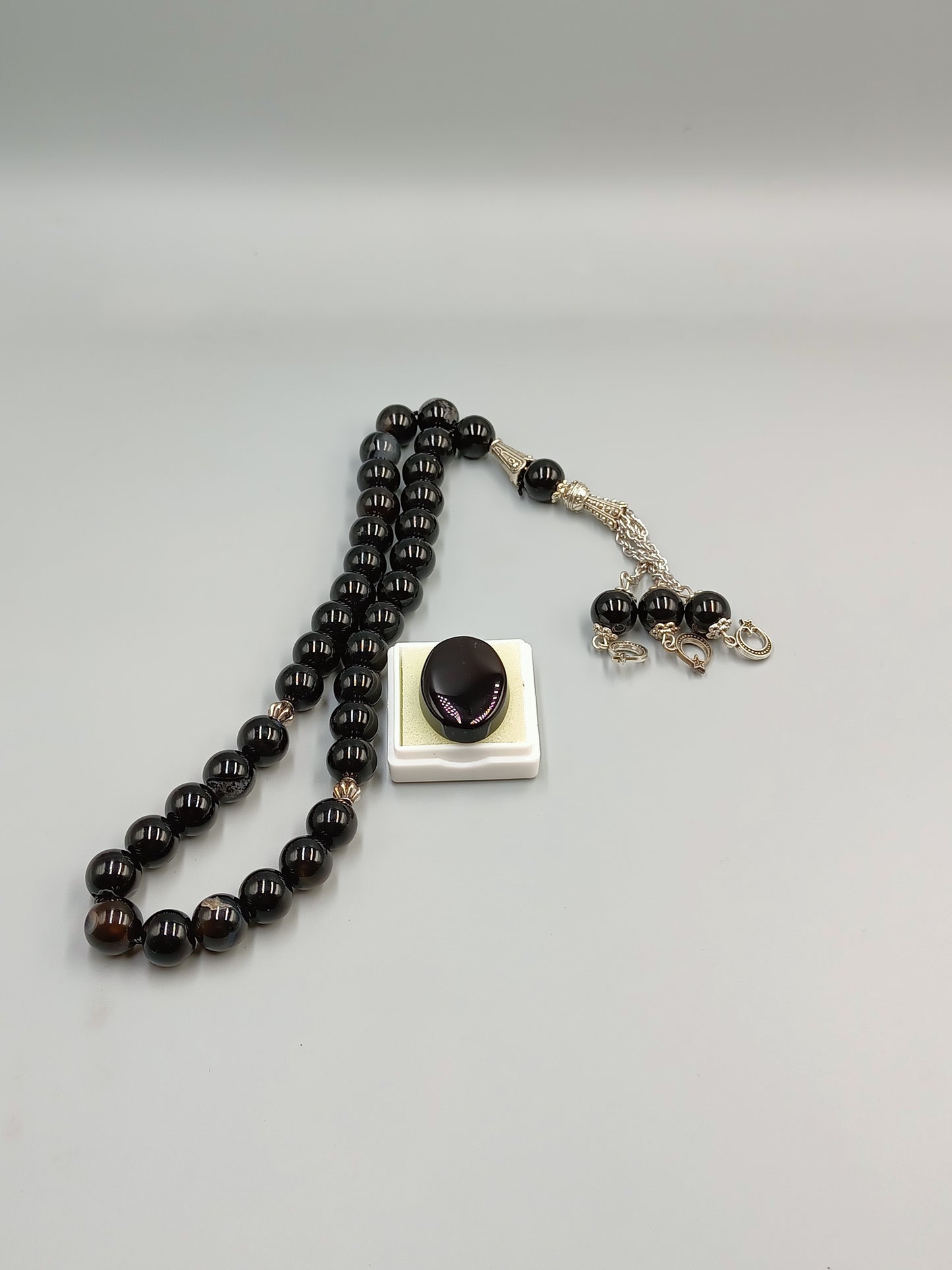 Beautiful Original Black Aqeeq Tasbih 33 Beads 10mm with Black Irani Aqeeq stone