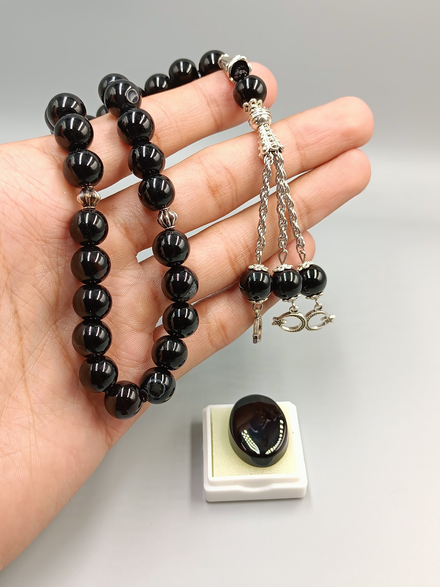 Beautiful Original Black Aqeeq Tasbih 33 Beads 10mm with Black Irani Aqeeq stone