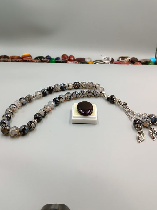 Beautiful Original Shajri Aqeeq Stone Stone Tasbih 33 Beads with Irani Aqeeq stone