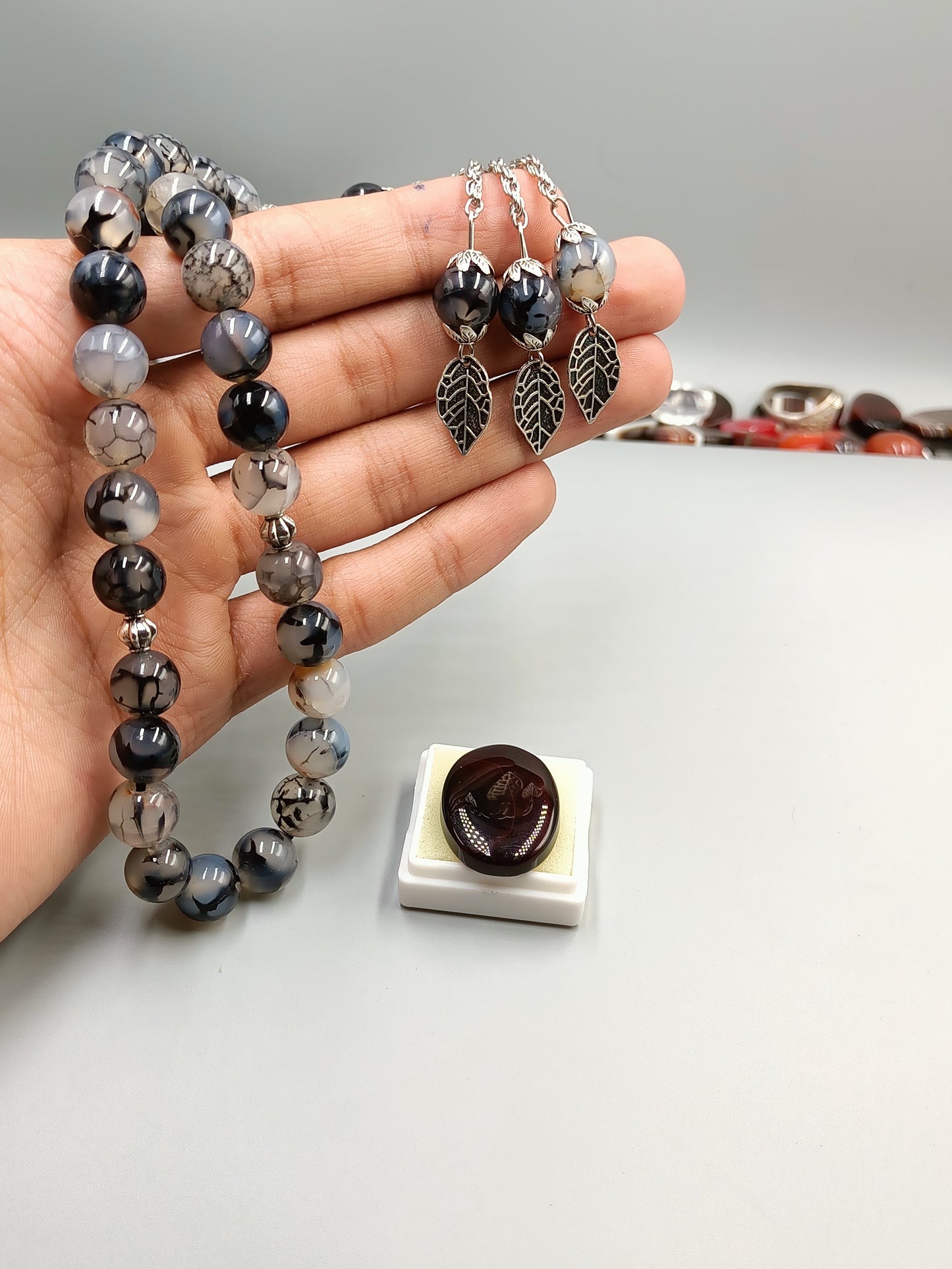 Beautiful Original Shajri Aqeeq Stone Stone Tasbih 33 Beads with Irani Aqeeq stone