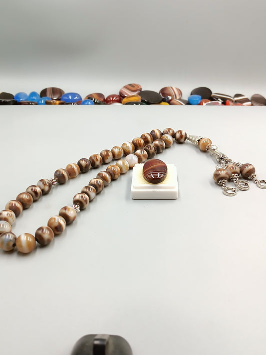 Beautiful Unique Aqeeq Stone Tasbih 33 Beads 10mm With Irani Aqeeq stone A+ Quality and Unique Aqeeq