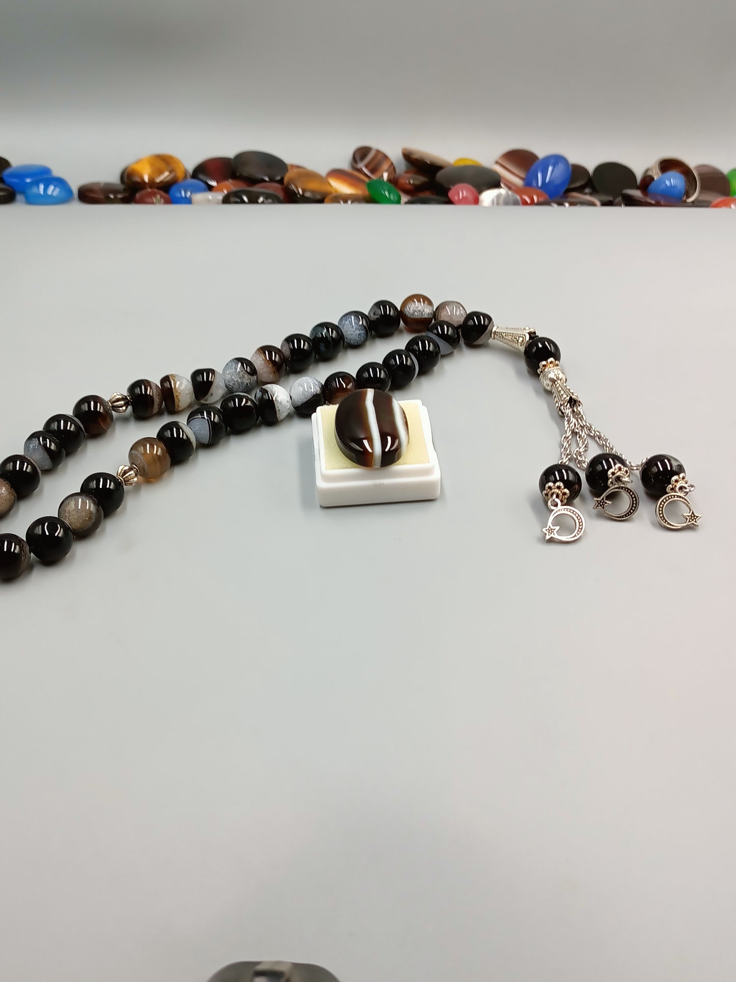 Beautiful Original Black Sulemani Aqeeq Tasbih 33 Beads 10mm with Sulemani Aqeeq stone