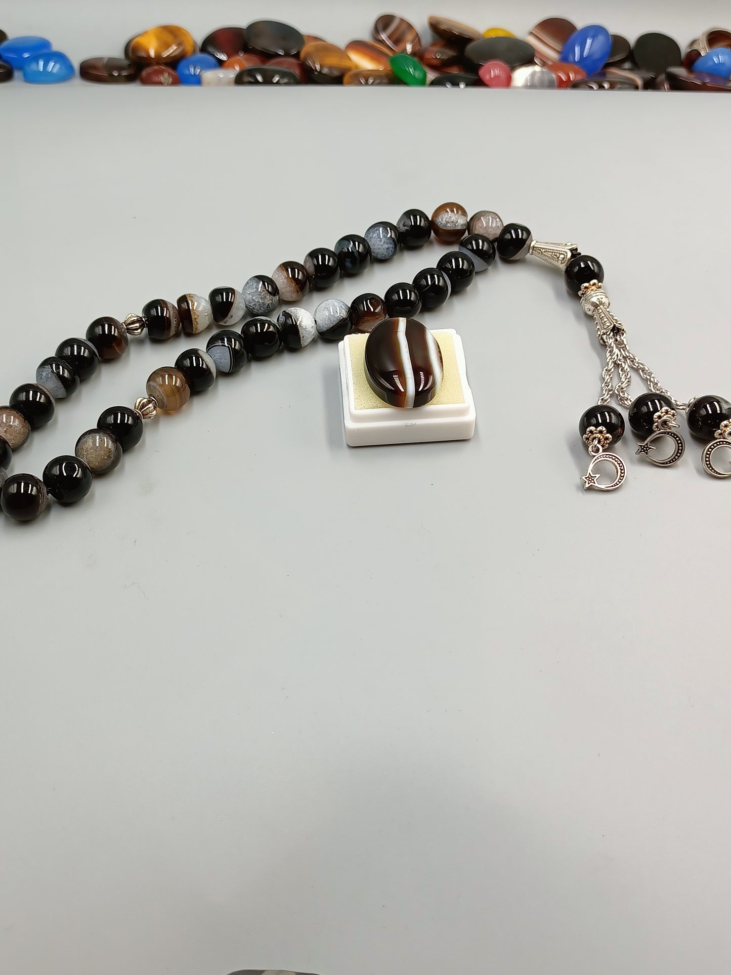 Beautiful Original Black Sulemani Aqeeq Tasbih 33 Beads 10mm with Sulemani Aqeeq stone