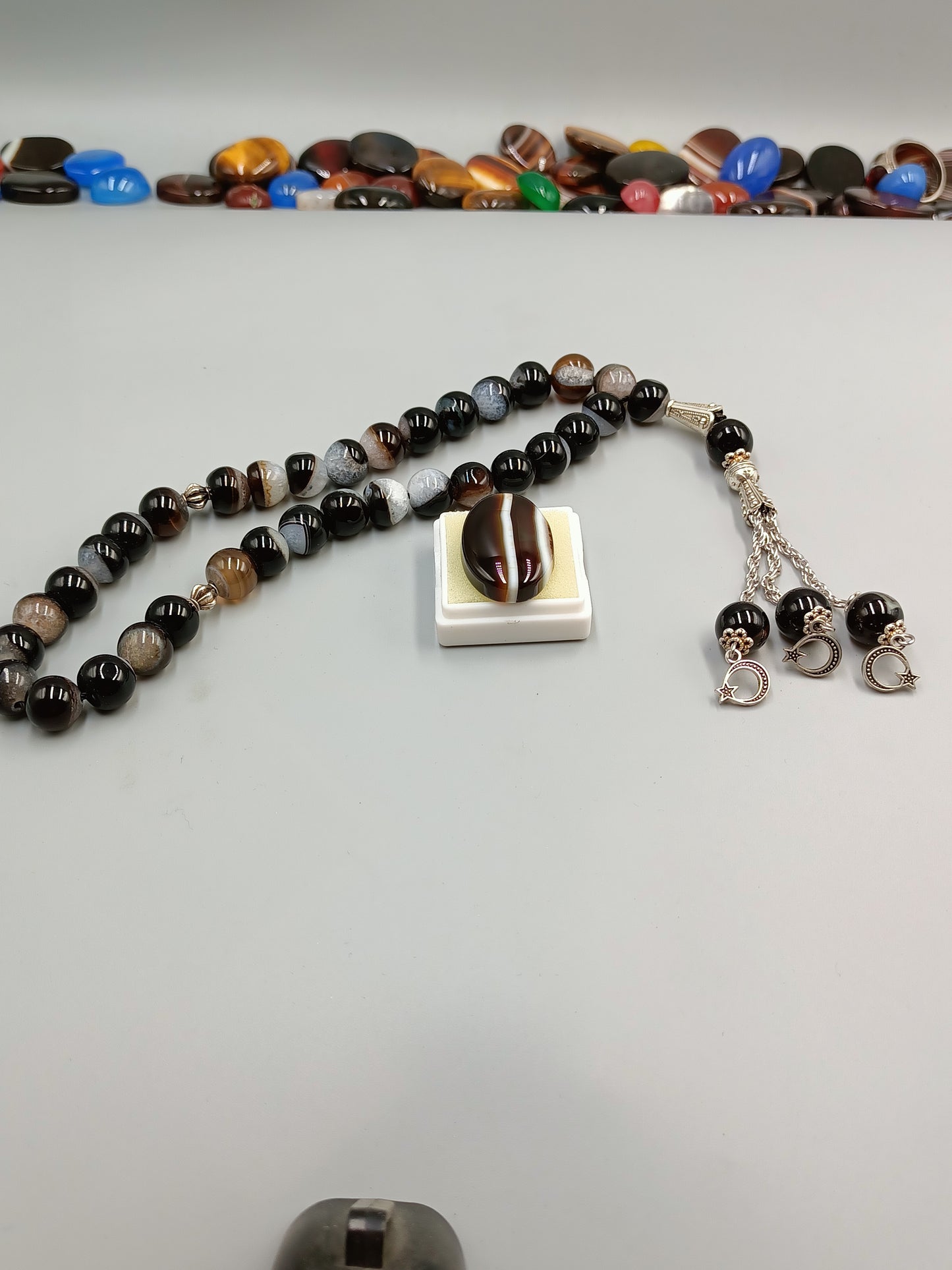 Beautiful Original Black Sulemani Aqeeq Tasbih 33 Beads 10mm with Sulemani Aqeeq stone