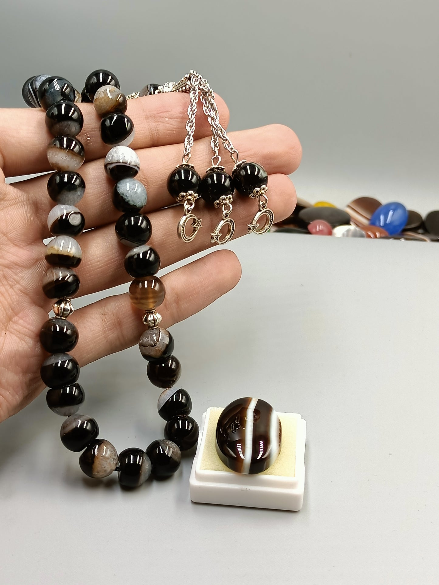 Beautiful Original Black Sulemani Aqeeq Tasbih 33 Beads 10mm with Sulemani Aqeeq stone