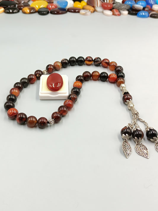 Beautiful Original Yamni Aqeeq Agate stone Tasbih 33 Beads with Red Irani Aqeeq