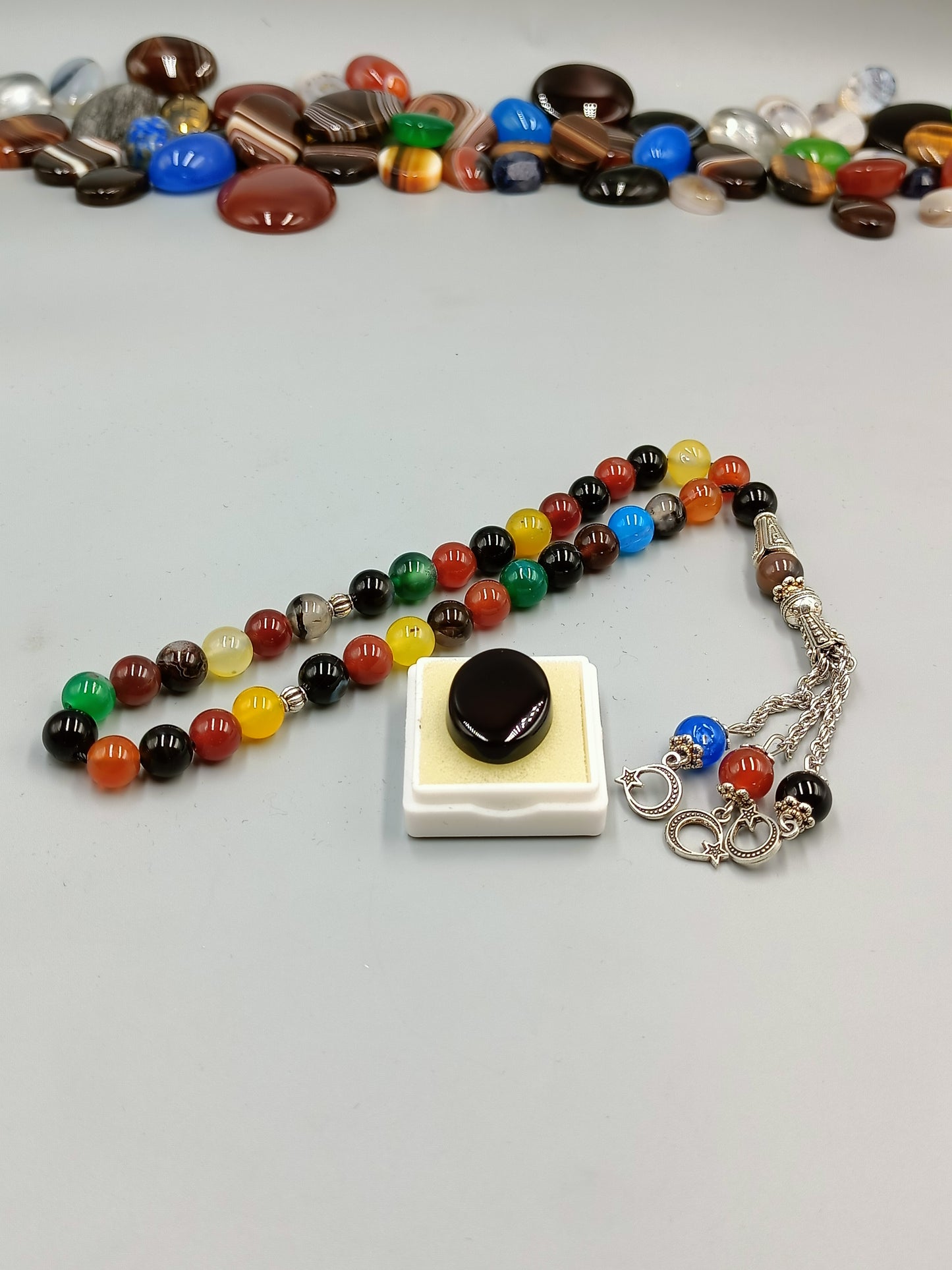 Beautiful Original Multicolor Aqeeq Stone Tasbih 33 Beads 8mm size with Irani Aqeeq stone