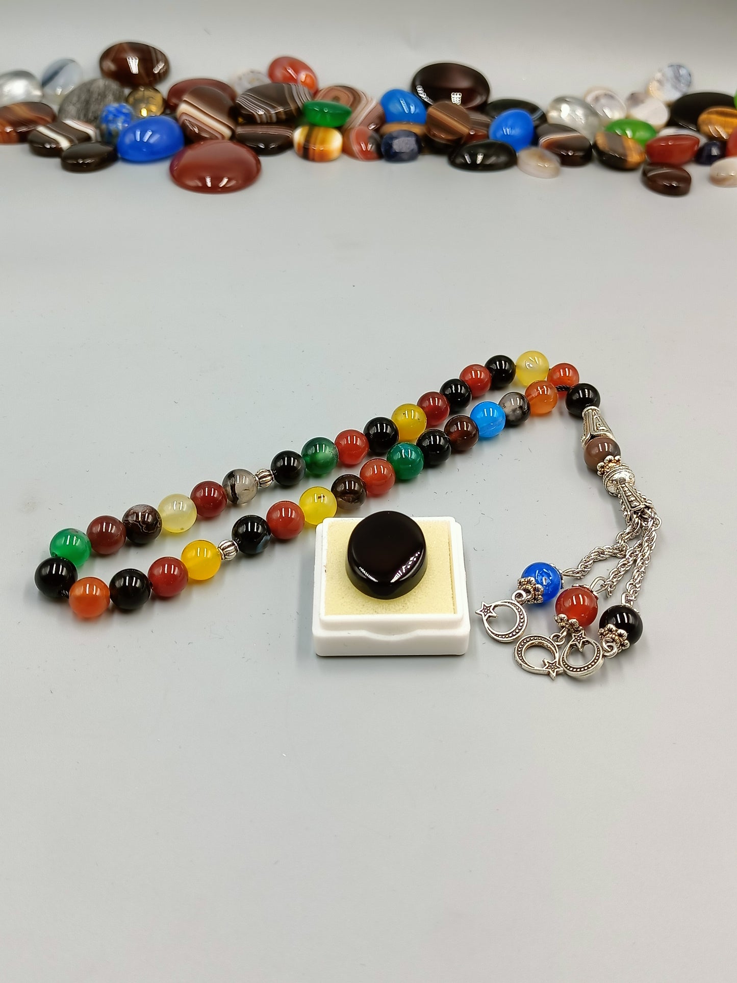 Beautiful Original Multicolor Aqeeq Stone Tasbih 33 Beads 8mm size with Irani Aqeeq stone