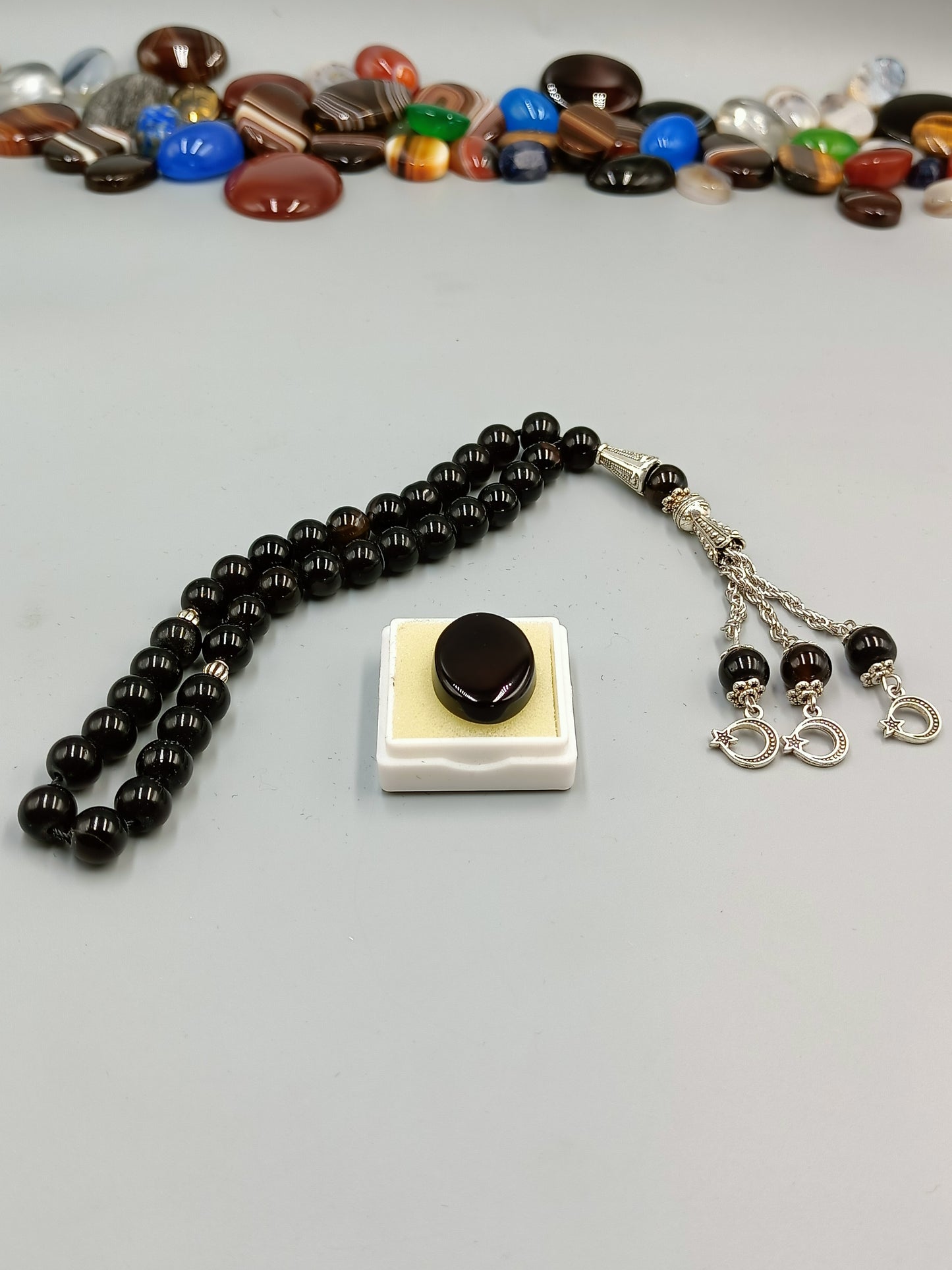 Beautiful Natural Black Aqeeq Tasbih 33 Beads 8mm with Irani Aqeeq stone