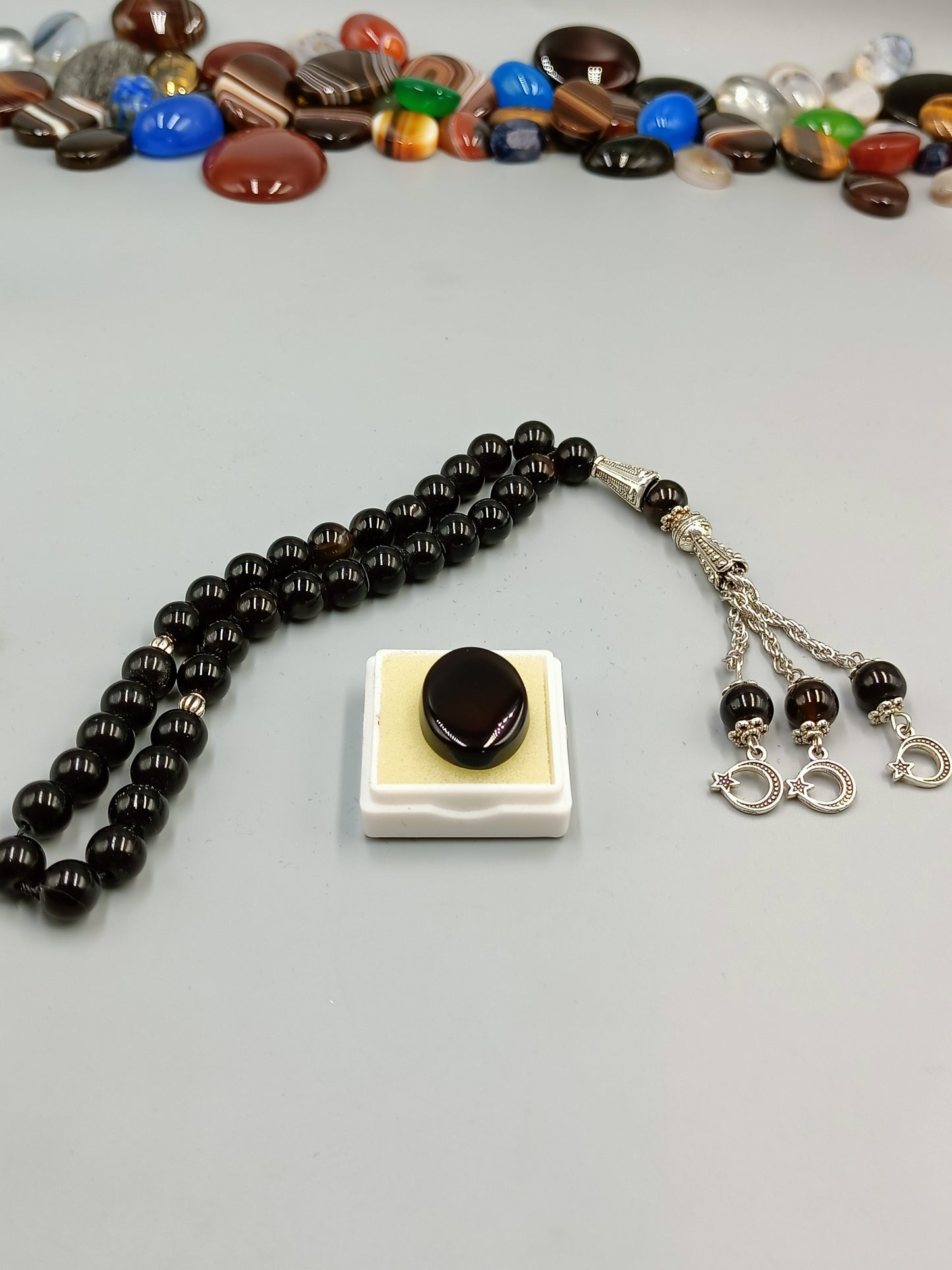 Beautiful Natural Black Aqeeq Tasbih 33 Beads 8mm with Irani Aqeeq stone