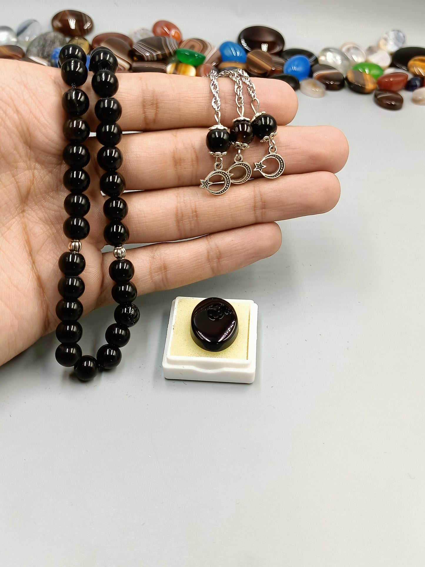 Beautiful Natural Black Aqeeq Tasbih 33 Beads 8mm with Irani Aqeeq stone