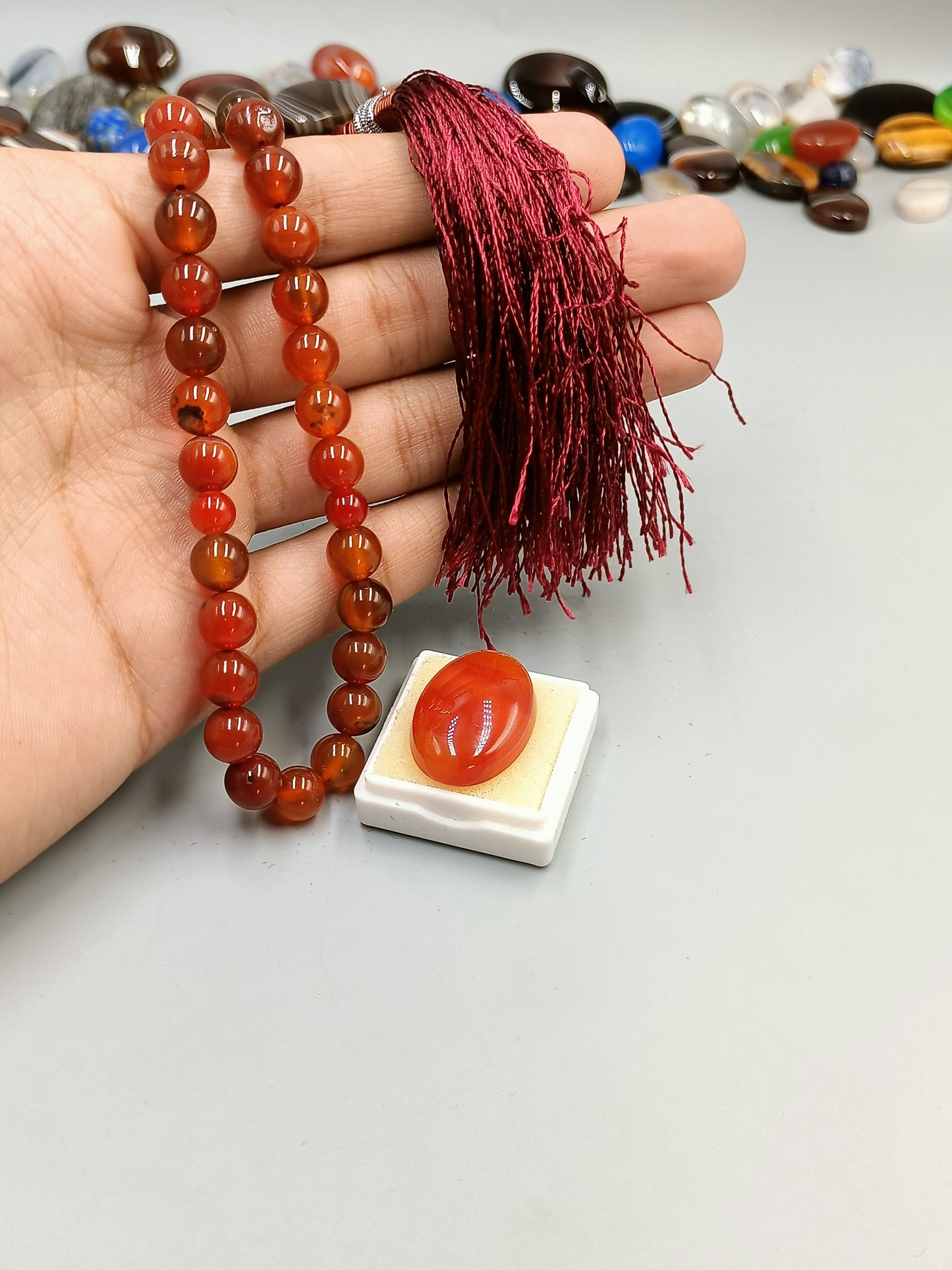 Beautiful Original Red Aqeeq Tasbih 33 Beads 8mm size with Irani Red Aqeeq stone