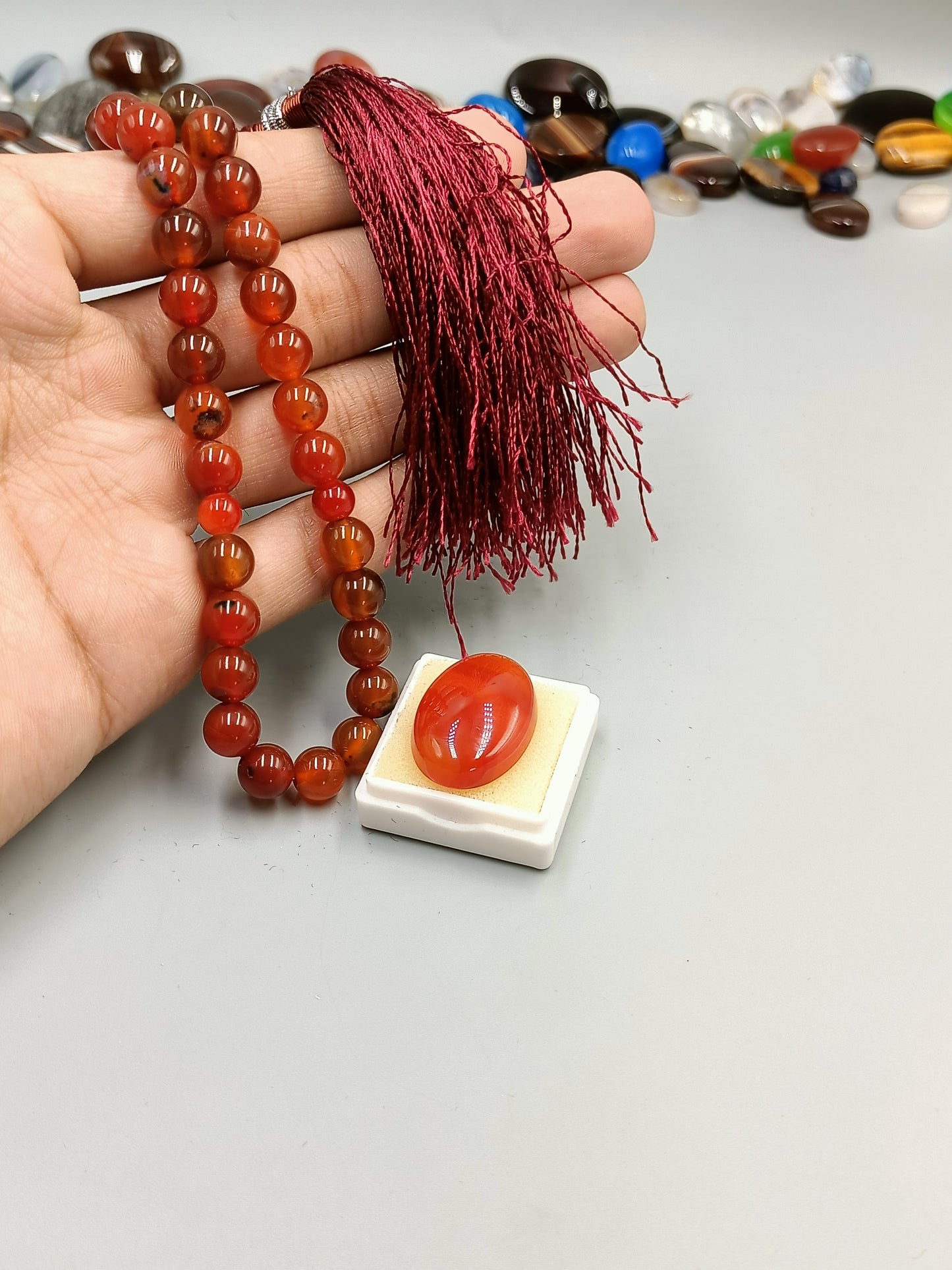 Beautiful Original Red Aqeeq Tasbih 33 Beads 8mm size with Irani Red Aqeeq stone