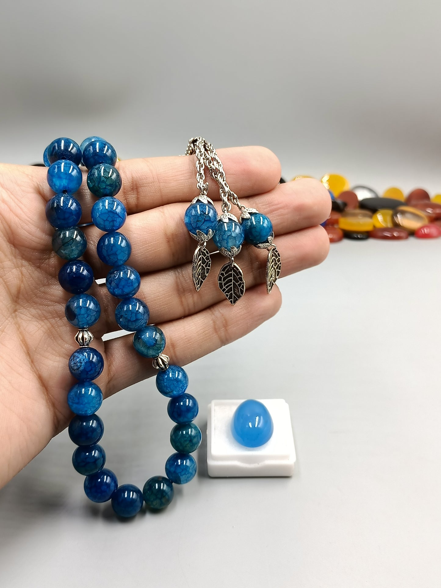 Beautiful Original Blue Aqeeq Stone Tasbih 33 Beads 10mm With Blue Aqeeq Stone