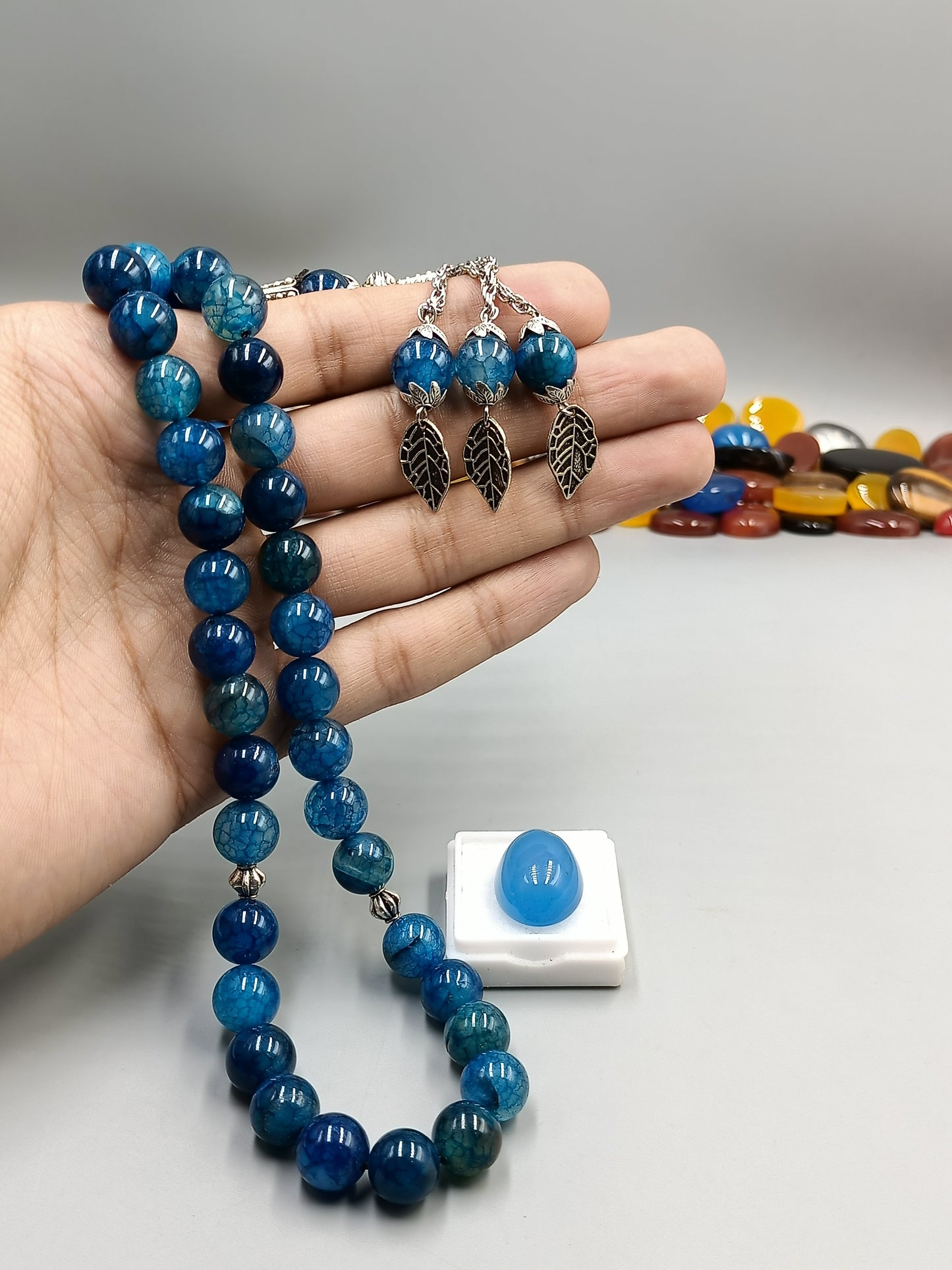 Beautiful Original Blue Aqeeq Stone Tasbih 33 Beads 10mm With Blue Aqeeq Stone