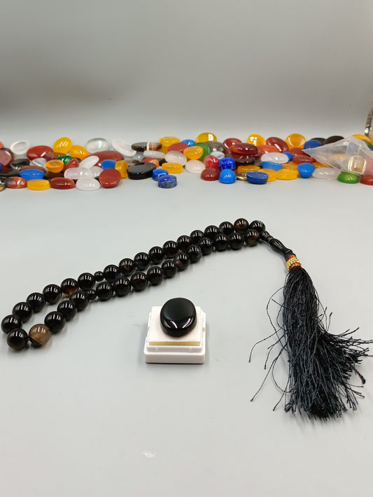 Beautiful Natural Irani Black Aqeeq Agate Stone 33 beads Tasbih 10 mm