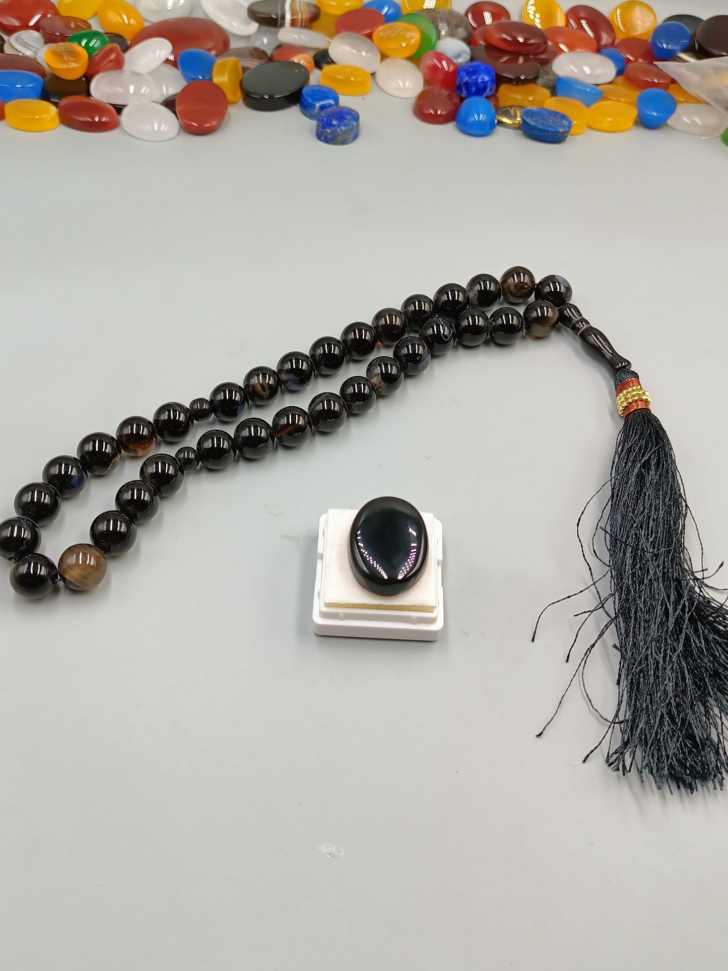 Beautiful Natural Irani Black Aqeeq Agate Stone 33 beads Tasbih 10 mm