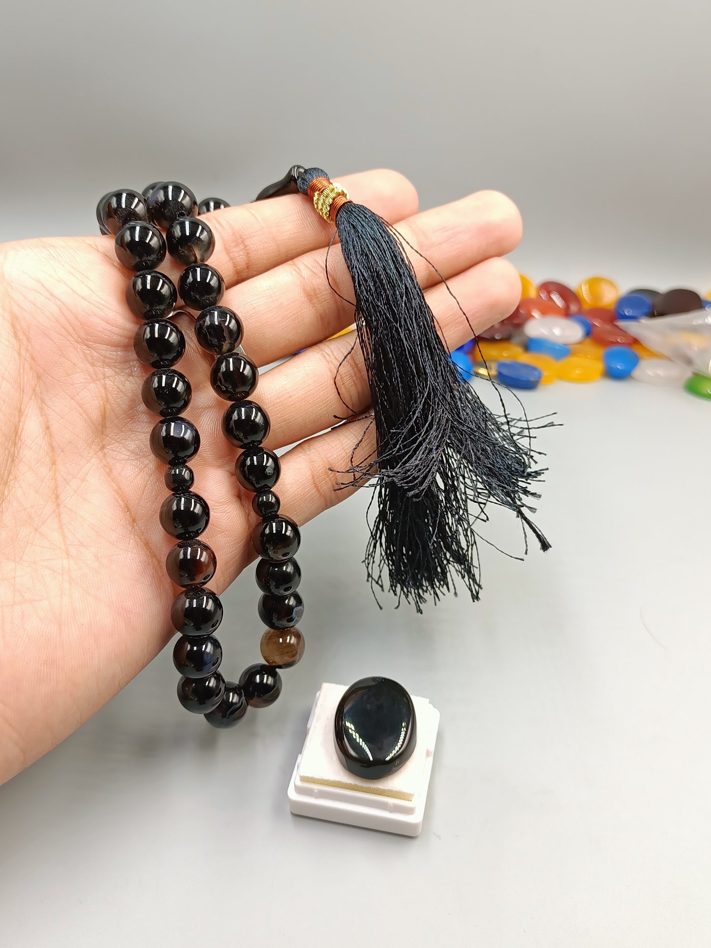 Beautiful Natural Irani Black Aqeeq Agate Stone 33 beads Tasbih 10 mm