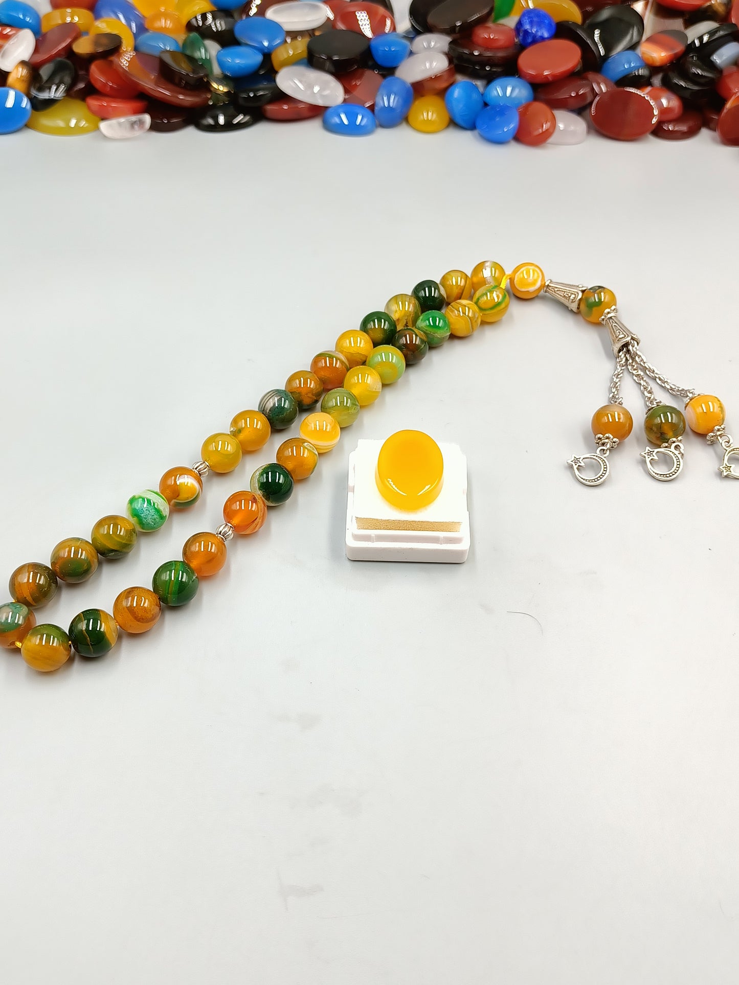 Beautiful Original Yellow Shajri Aqeeq Stone Tasbih 33 Beads 10mm size with Irani Zard Aqeeq Stone