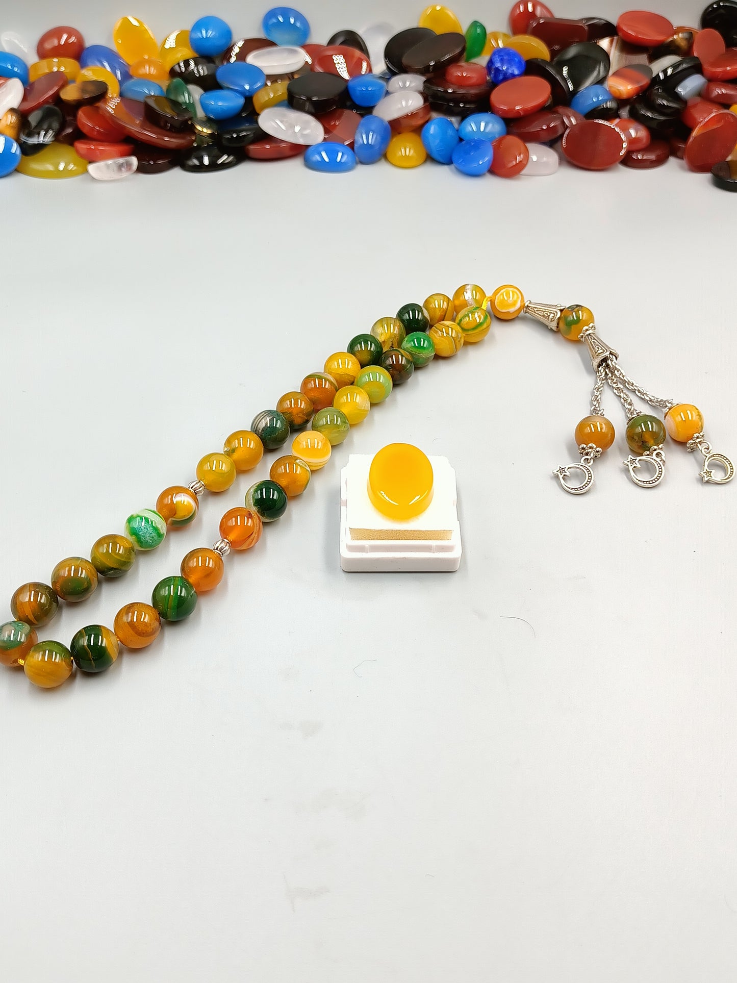 Beautiful Original Yellow Shajri Aqeeq Stone Tasbih 33 Beads 10mm size with Irani Zard Aqeeq Stone