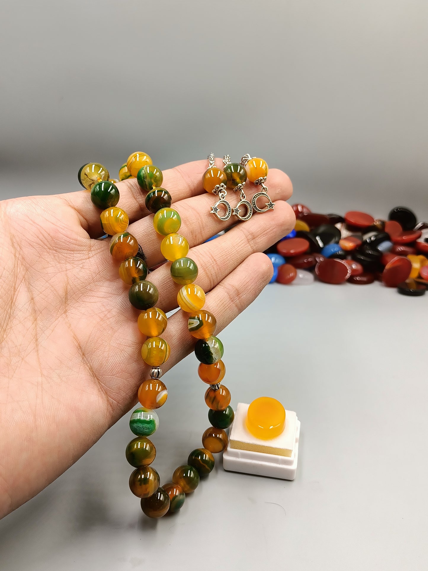 Beautiful Original Yellow Shajri Aqeeq Stone Tasbih 33 Beads 10mm size with Irani Zard Aqeeq Stone