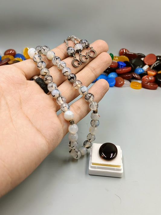 Beautiful Original Shajri Aqeeq Stone Tasbih 33 Beads 8mm size with Irani Aqeeq Stone