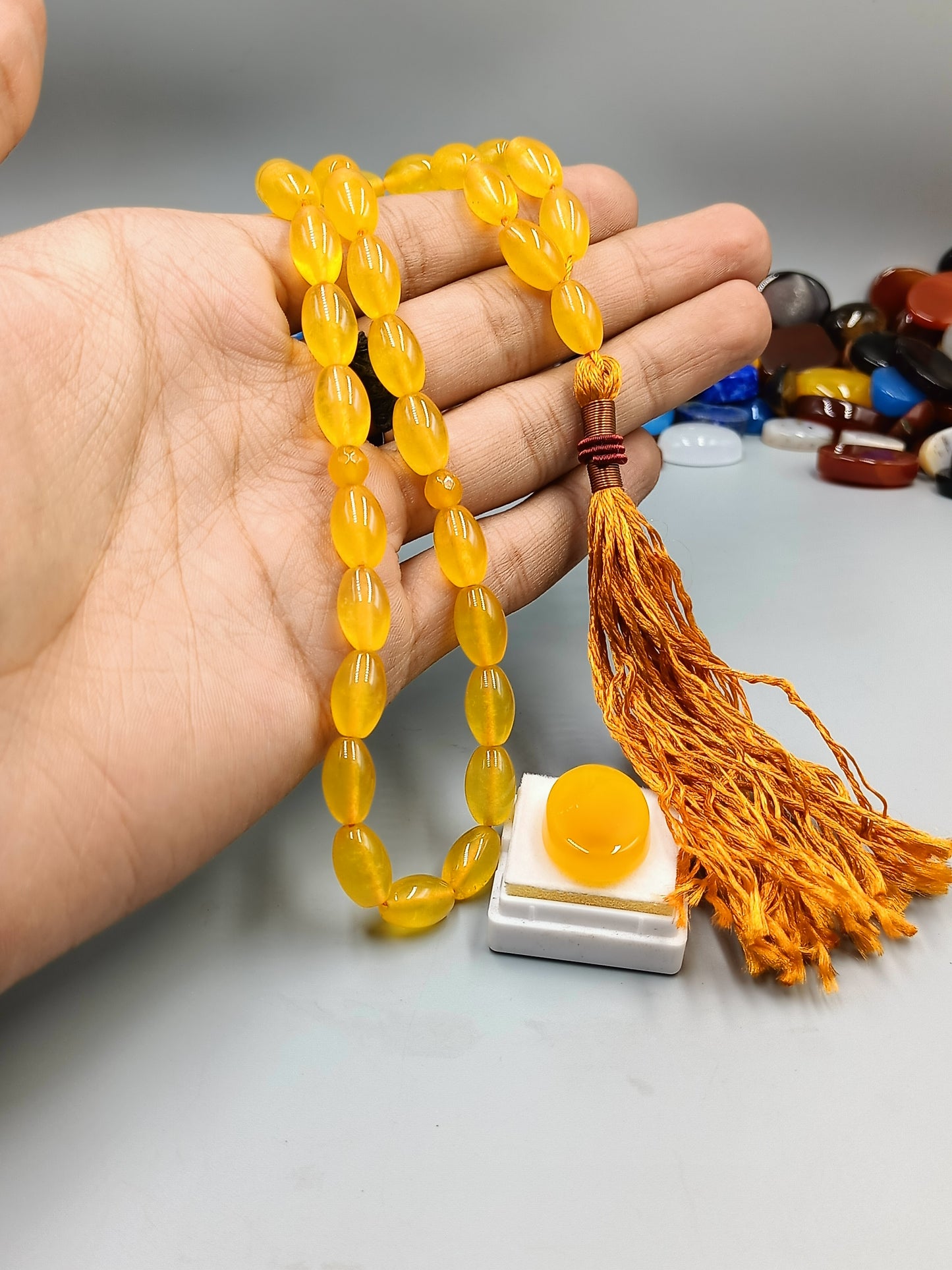 Beautiful Irani Yellow Aqeeq Tasbih 33 Beads 8×12mm size with Irani Zard Aqeeq Stone A+ Quality