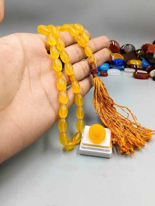 Beautiful Irani Yellow Aqeeq Tasbih 33 Beads 8×12mm size with Irani Zard Aqeeq Stone A+ Quality