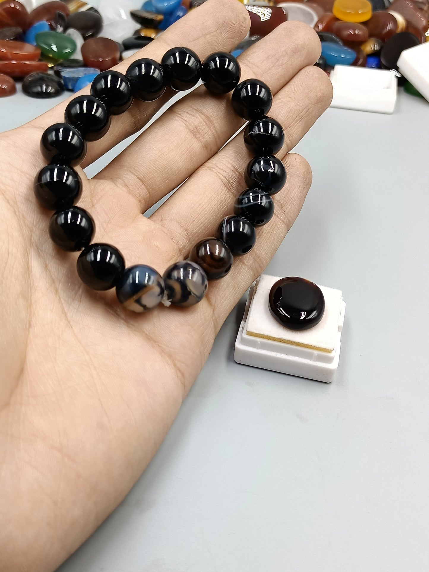 Beautiful Original Black Aqeeq Stone Bracelet With Irani Aqeeq Stone