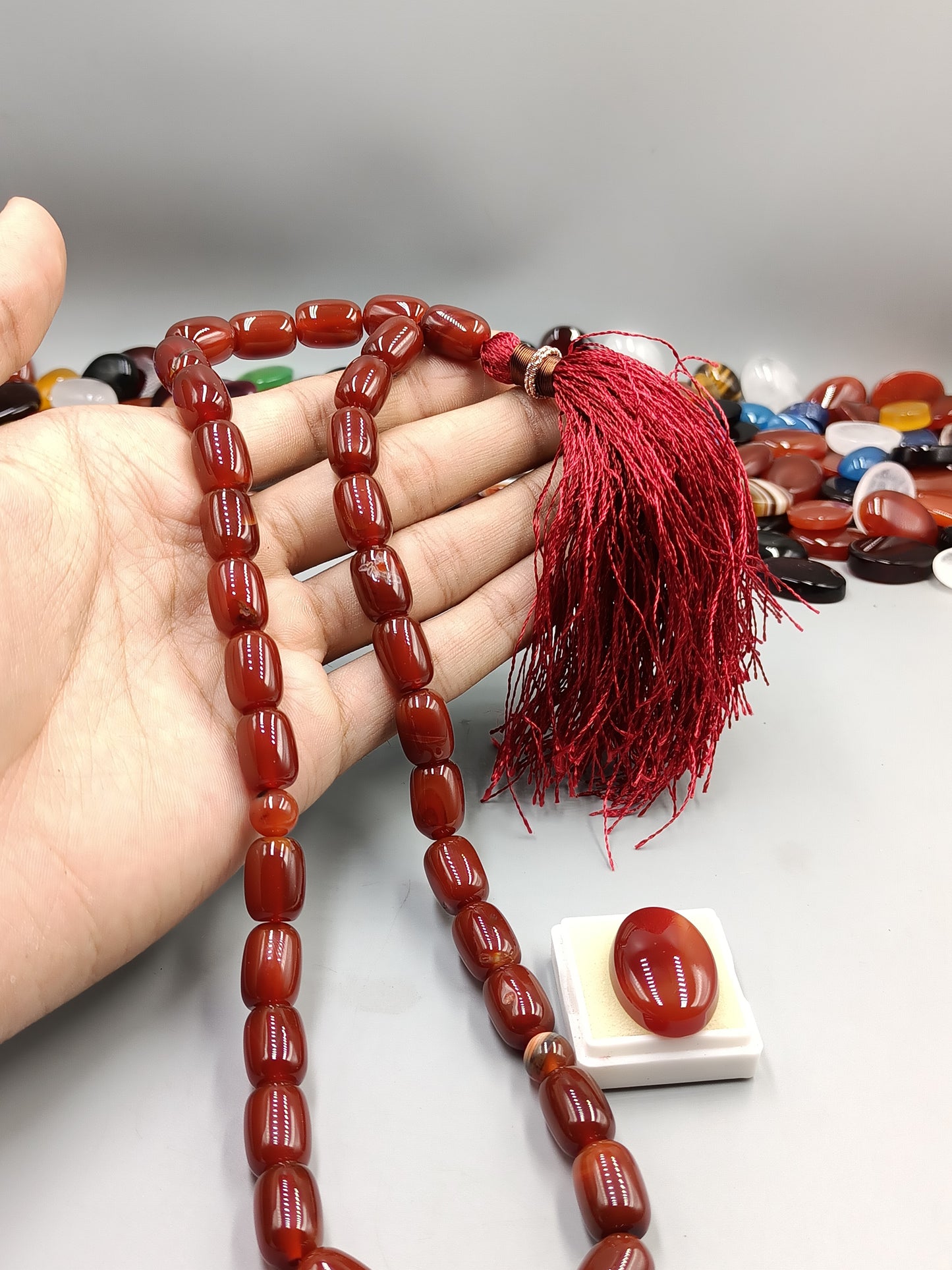 Beautiful Original Red Yamni Aqeeq stone Tasbih 33 Beads 10×14mm size With Red Irani Aqeeq