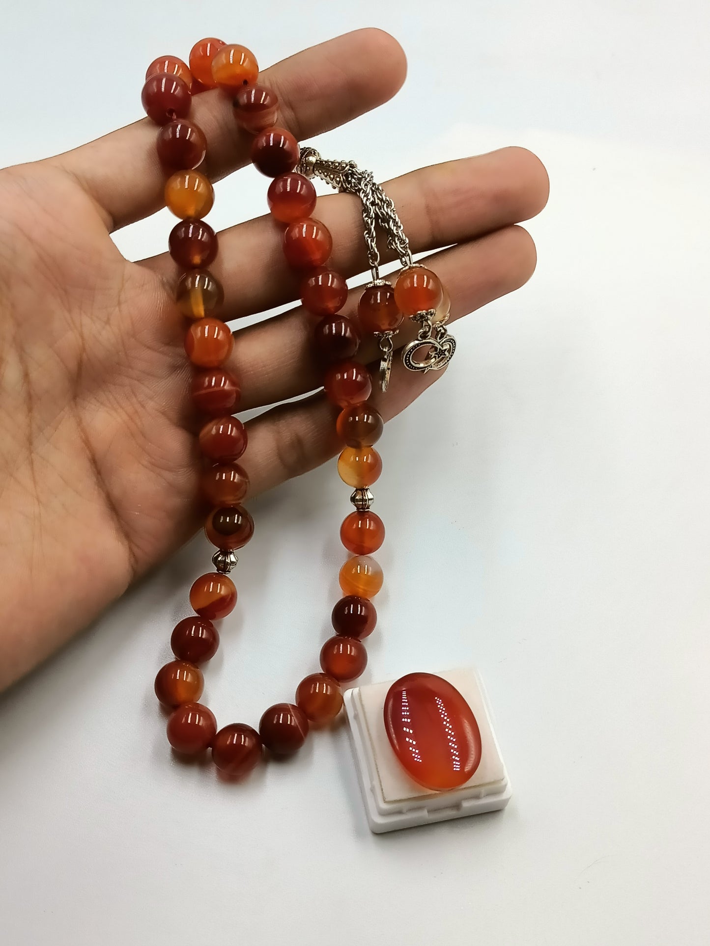 Beautiful Original Red Aqeeq Stone Tasbih 33 Beads 10mm with Red Irani Aqeeq stone