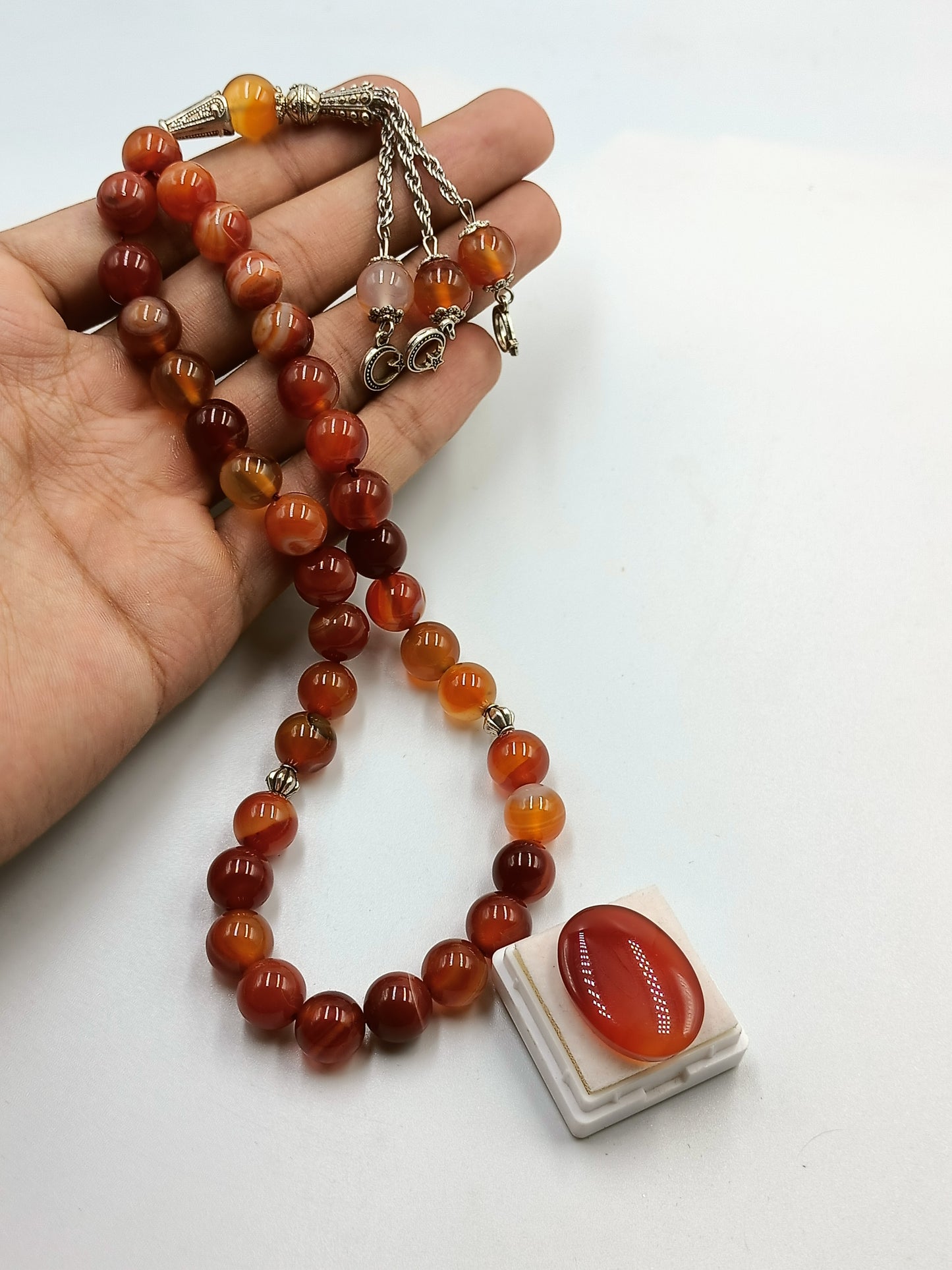 Beautiful Original Red Aqeeq Stone Tasbih 33 Beads 10mm with Red Irani Aqeeq stone