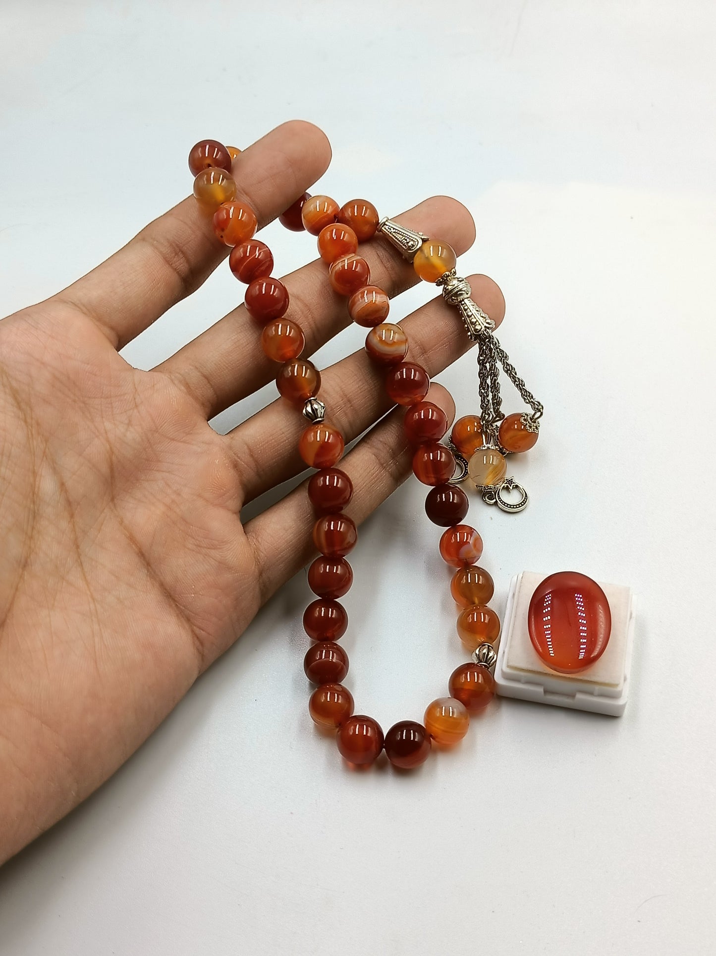 Beautiful Original Red Aqeeq Stone Tasbih 33 Beads 10mm with Red Irani Aqeeq stone