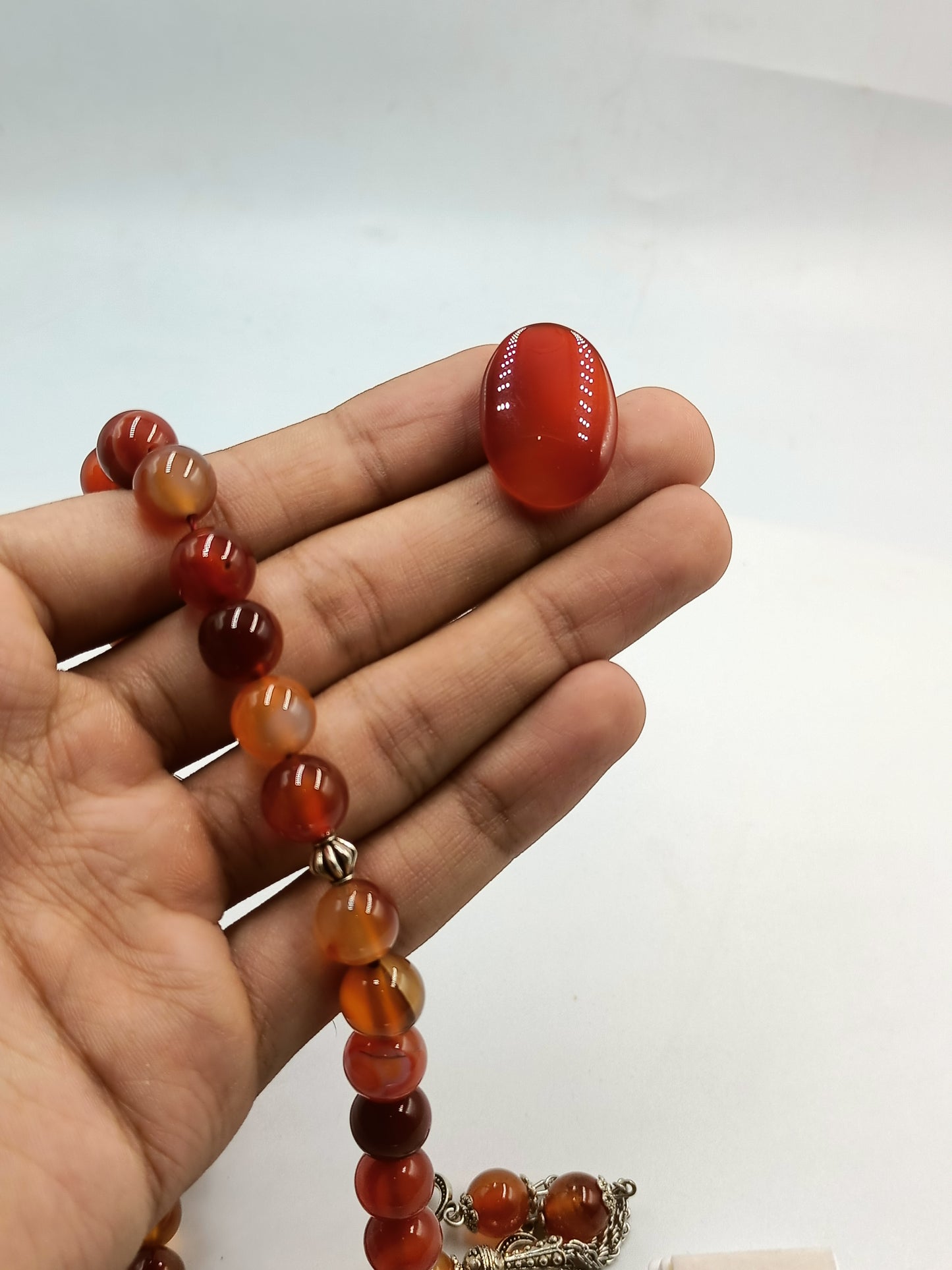 Beautiful Original Red Aqeeq Stone Tasbih 33 Beads 10mm with Red Irani Aqeeq stone