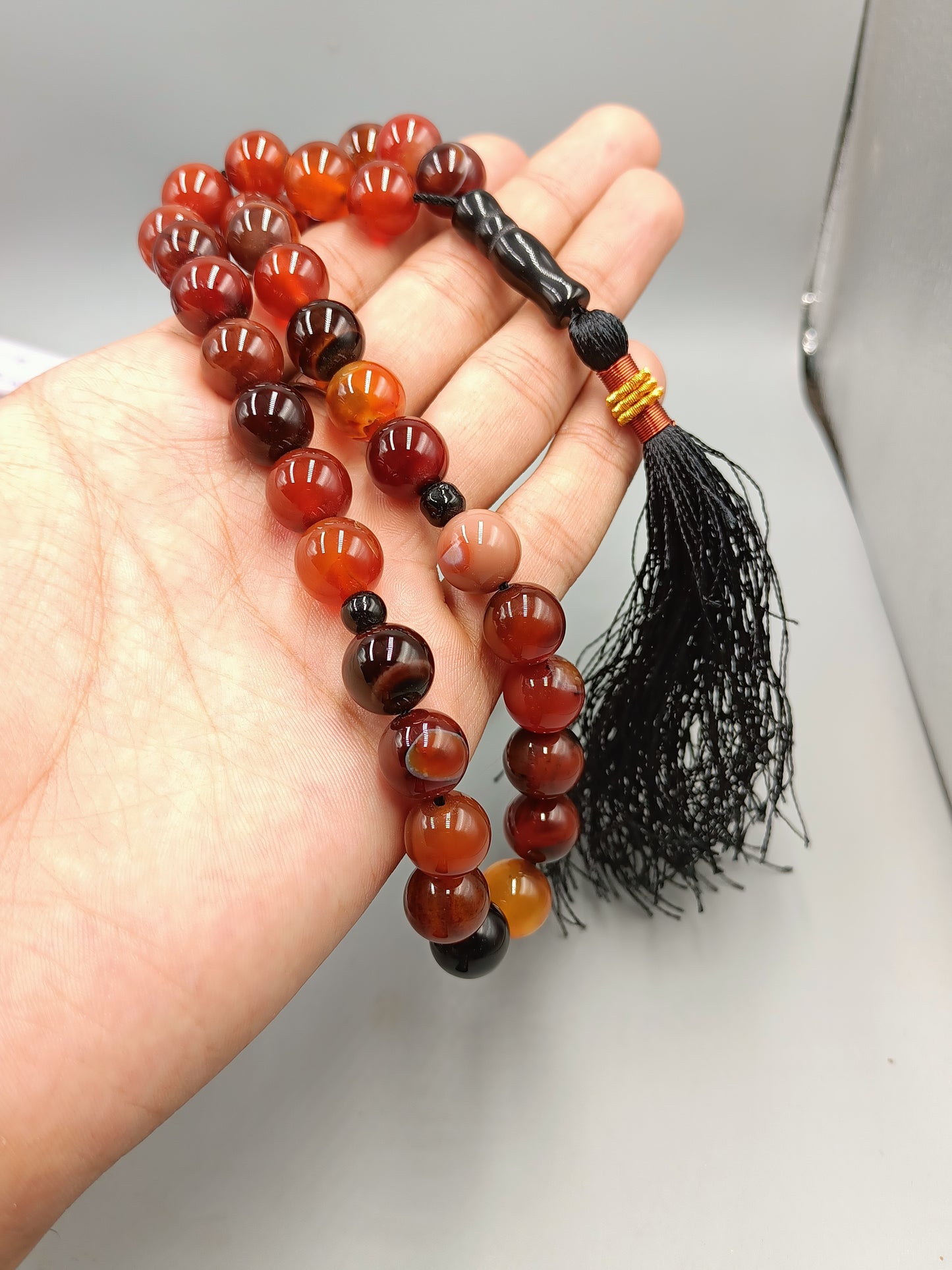 Beautiful Original Red  Aqeeq Tasbih 33 Beads 12mm size with Irani Red Aqeeq Stone