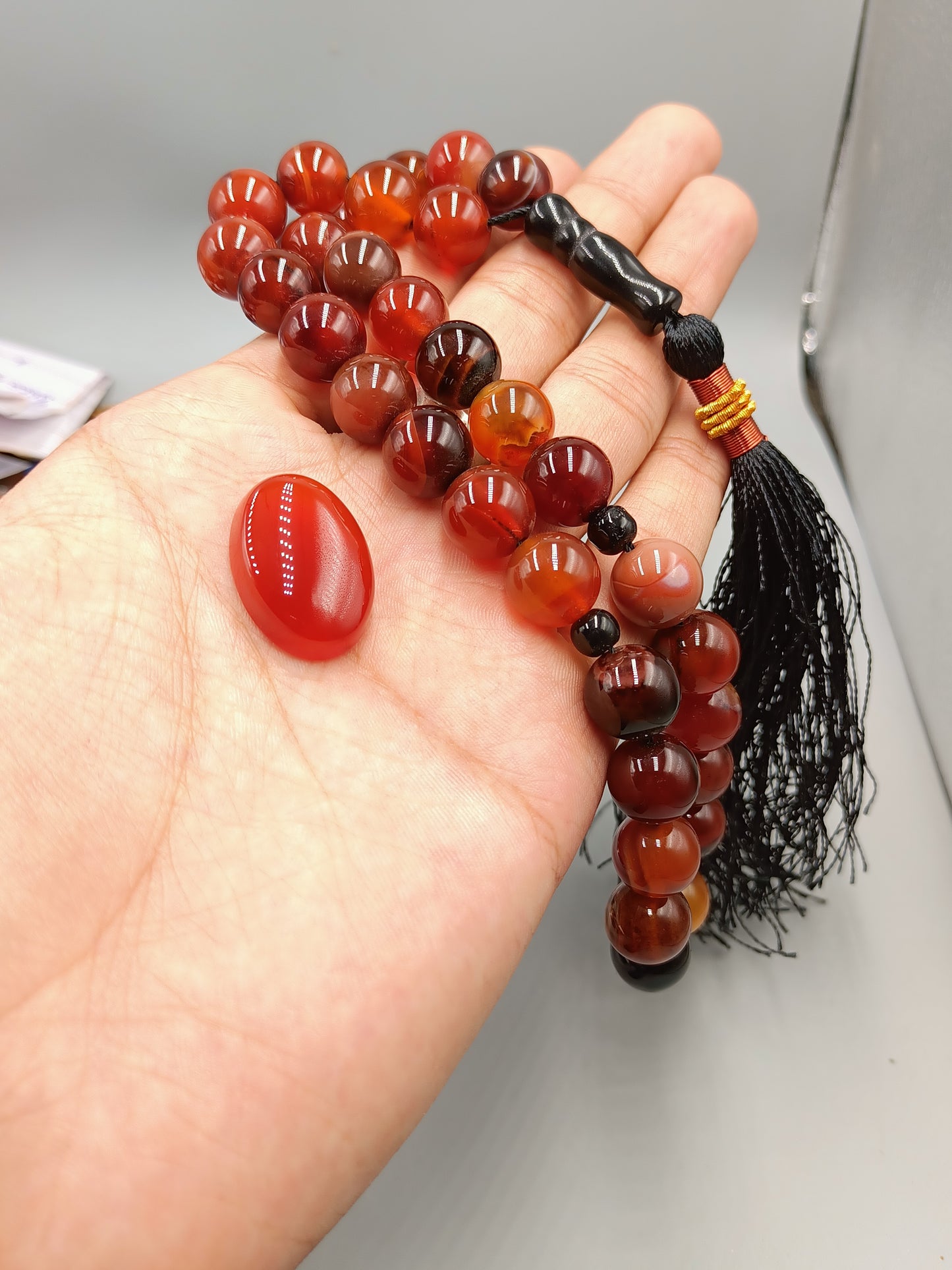 Beautiful Original Red  Aqeeq Tasbih 33 Beads 12mm size with Irani Red Aqeeq Stone