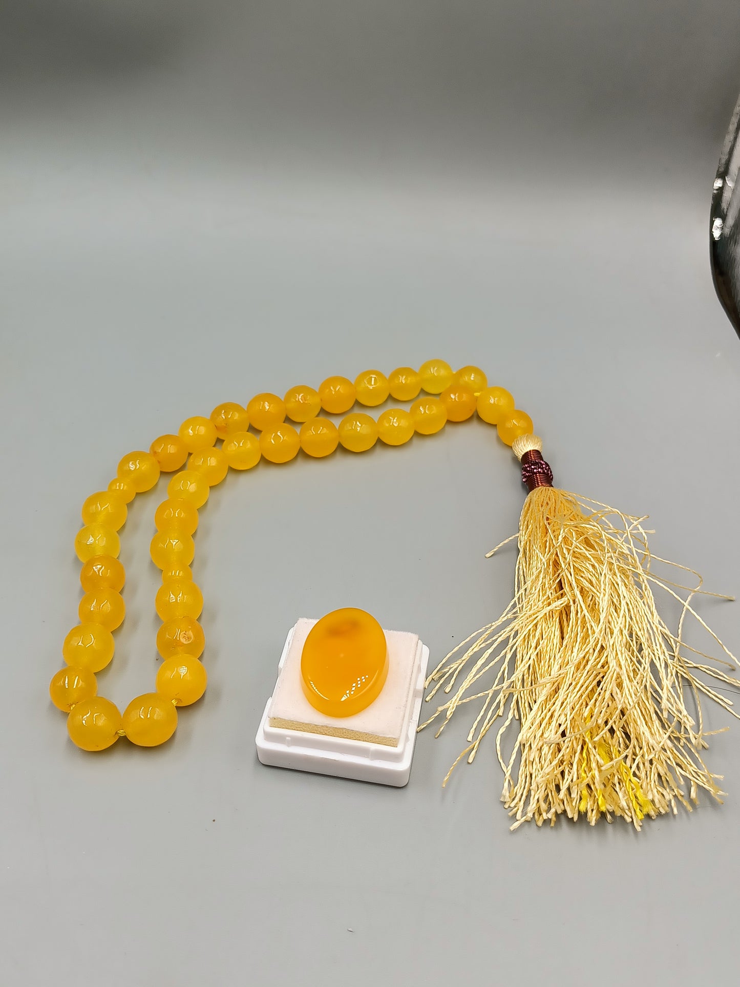 Beautiful Original Yellow Zard Aqeeq Stone Tasbih 33 Beads 10mm with Irani Zard Aqeeq