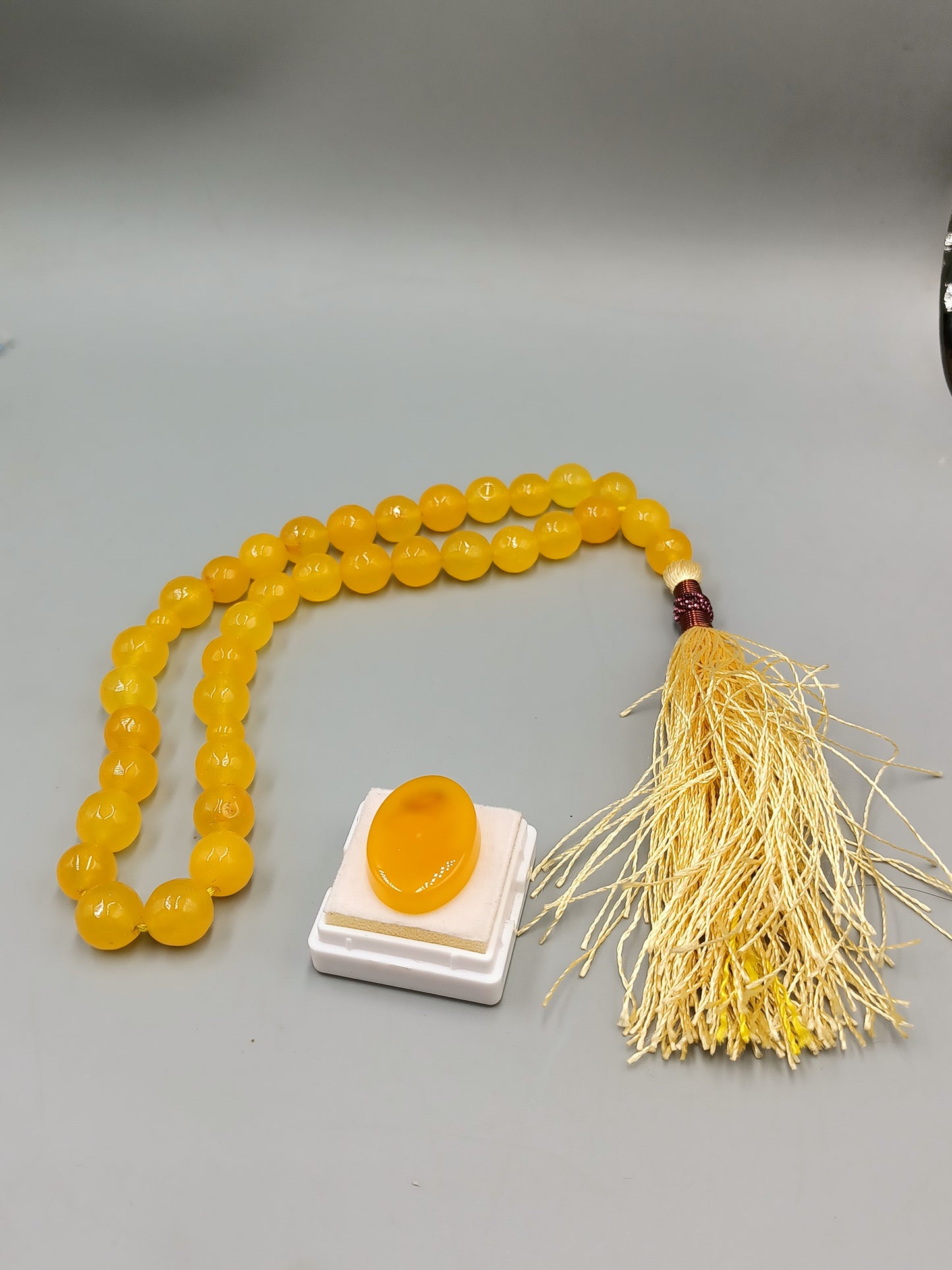 Beautiful Original Yellow Zard Aqeeq Stone Tasbih 33 Beads 10mm with Irani Zard Aqeeq