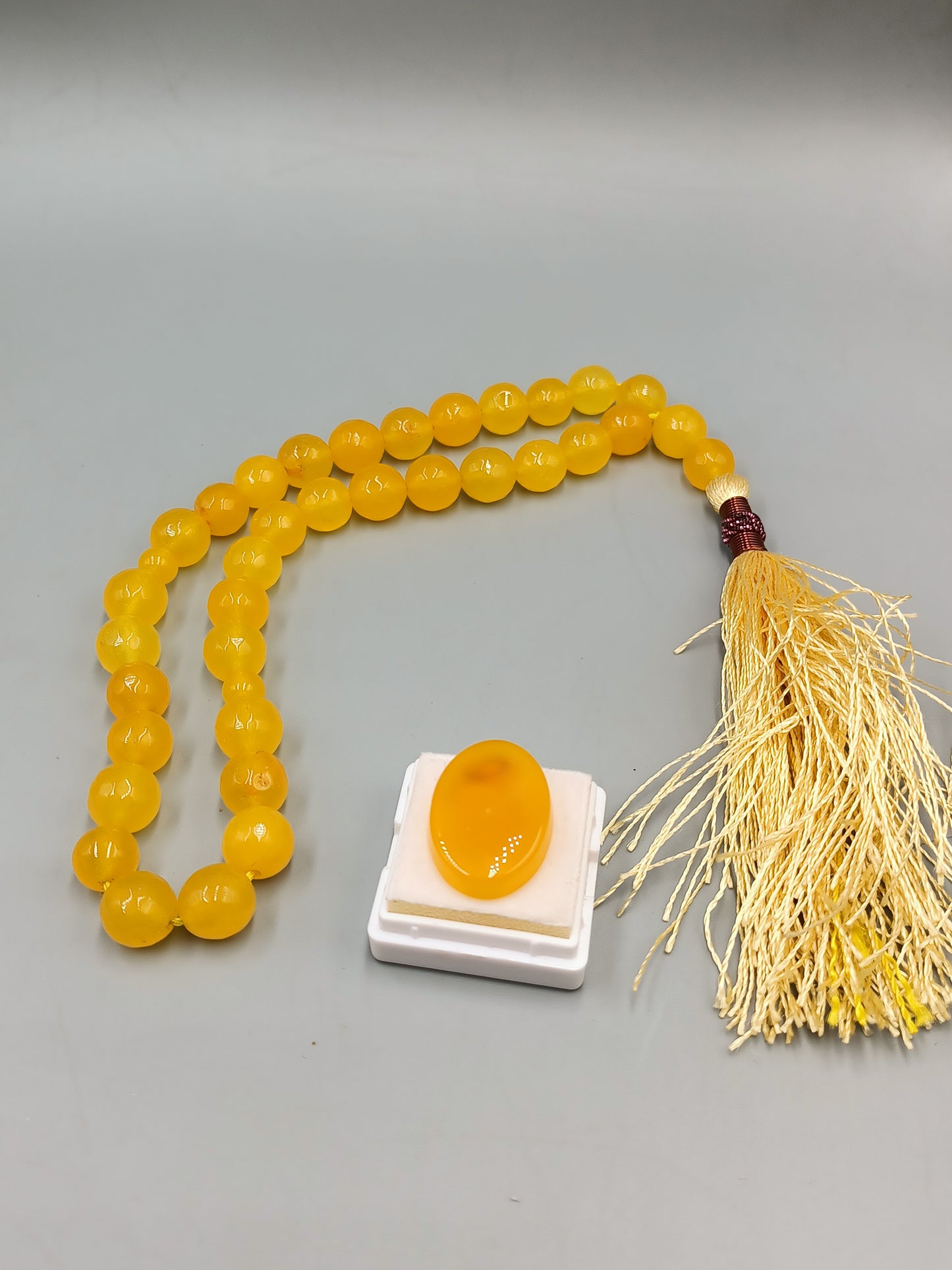 Beautiful Original Yellow Zard Aqeeq Stone Tasbih 33 Beads 10mm with Irani Zard Aqeeq