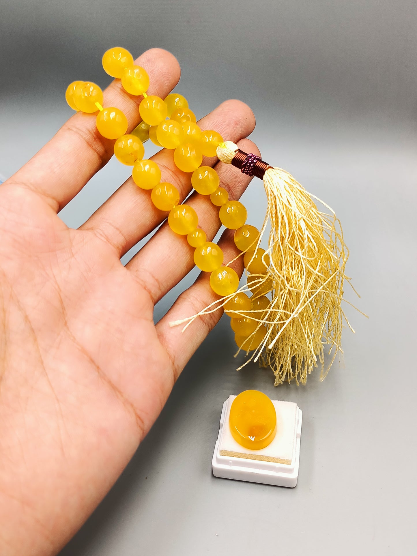 Beautiful Original Yellow Zard Aqeeq Stone Tasbih 33 Beads 10mm with Irani Zard Aqeeq