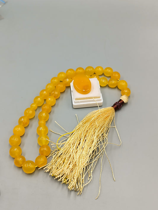 Beautiful Original Yellow Zard Aqeeq Stone Tasbih 33 Beads 10mm with Irani Zard Aqeeq