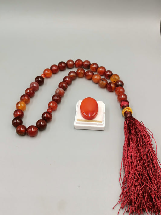 Beautiful Original Red Aqeeq stone Tasbih 33 Beads 10mm with Irani Red Aqeeq stone